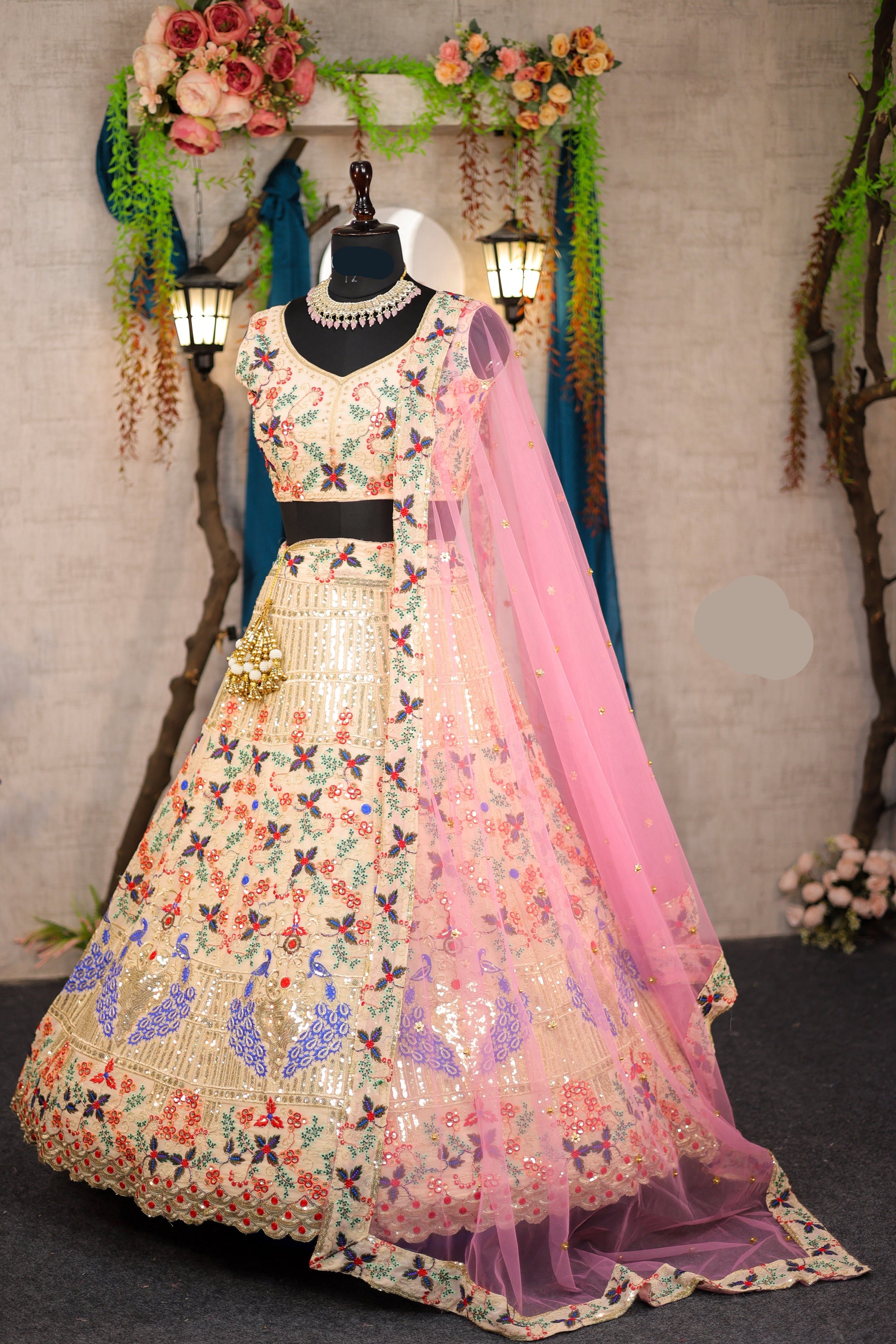 Multi colour black  Premium Faux Georgette lehenga with designer blouse