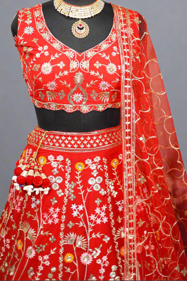 Red Premium Faux Georgette Lehenga with Sequins Embroidery Work  & Designer Blouse – Perfect for Weddings & Festive Glamour