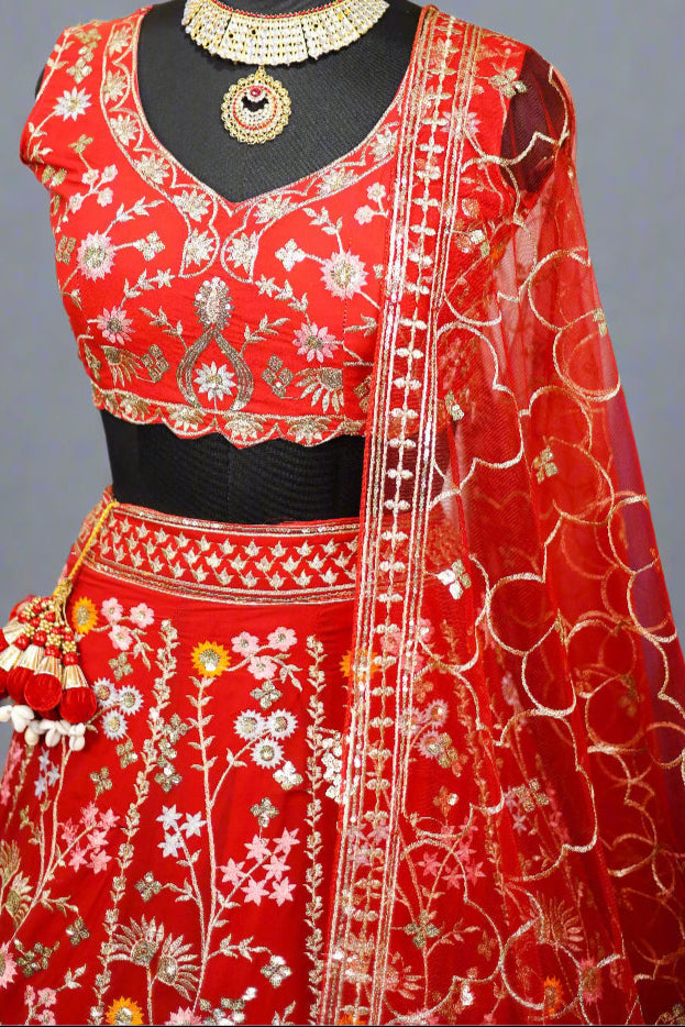 Red Premium Faux Georgette Lehenga with Sequins Embroidery Work  & Designer Blouse – Perfect for Weddings & Festive Glamour