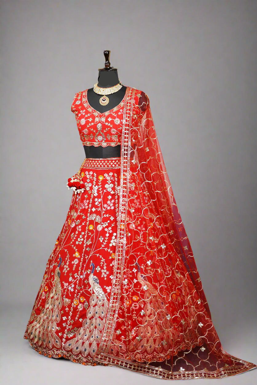 Red Premium Faux Georgette Lehenga with Sequins Embroidery Work  & Designer Blouse – Perfect for Weddings & Festive Glamour