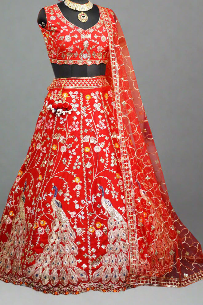 Red Premium Faux Georgette Lehenga with Sequins Embroidery Work  & Designer Blouse – Perfect for Weddings & Festive Glamour