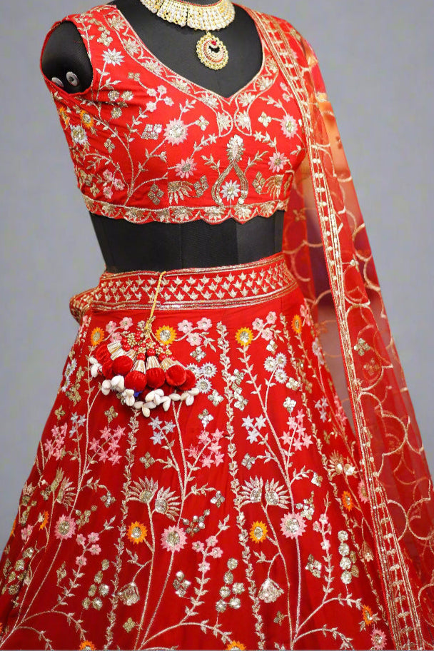 Red Premium Faux Georgette Lehenga with Sequins Embroidery Work  & Designer Blouse – Perfect for Weddings & Festive Glamour