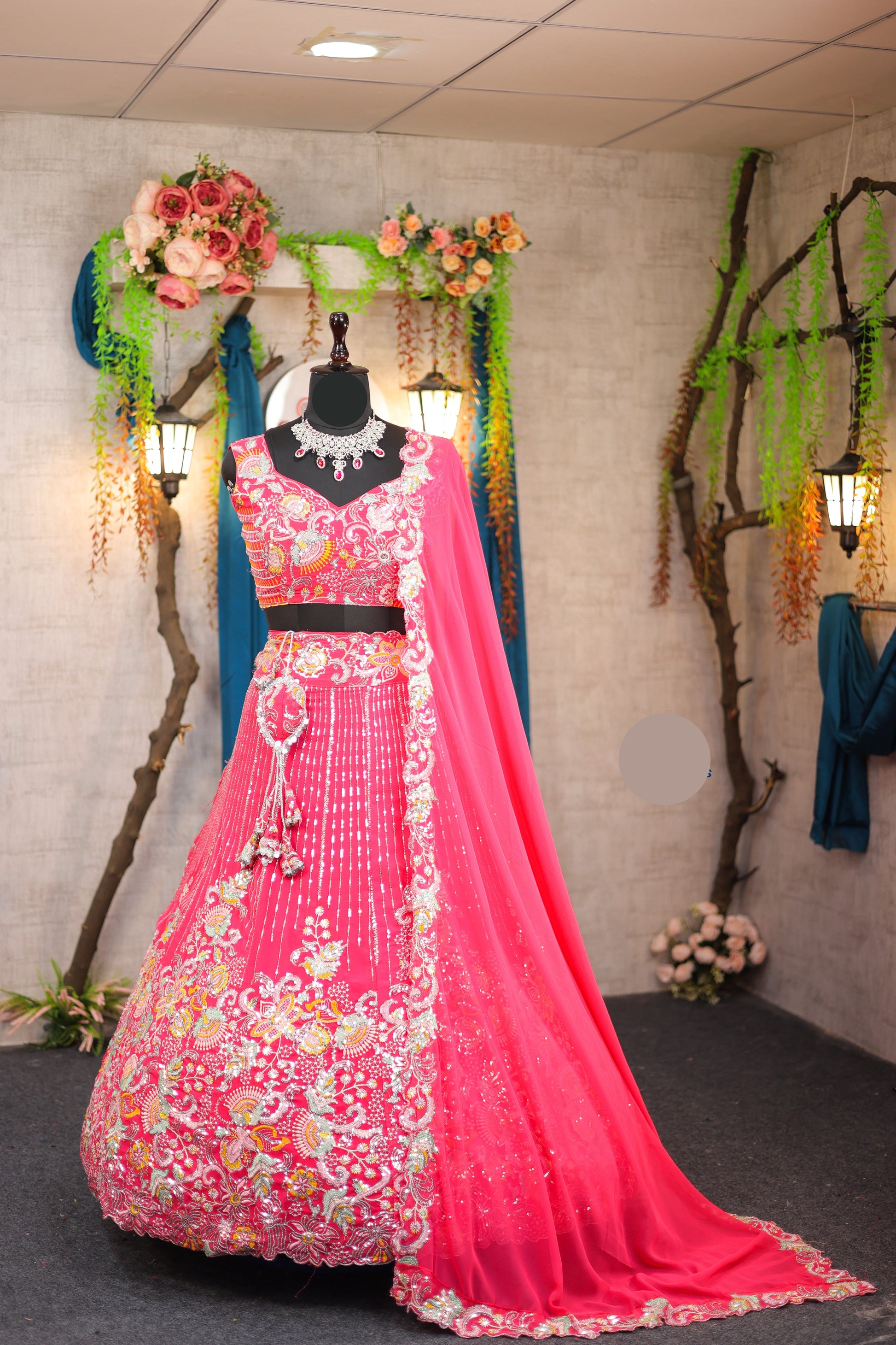 Buy Graceful Faux Georgette Lehenga with Embroidery &amp; Sequins Work Online