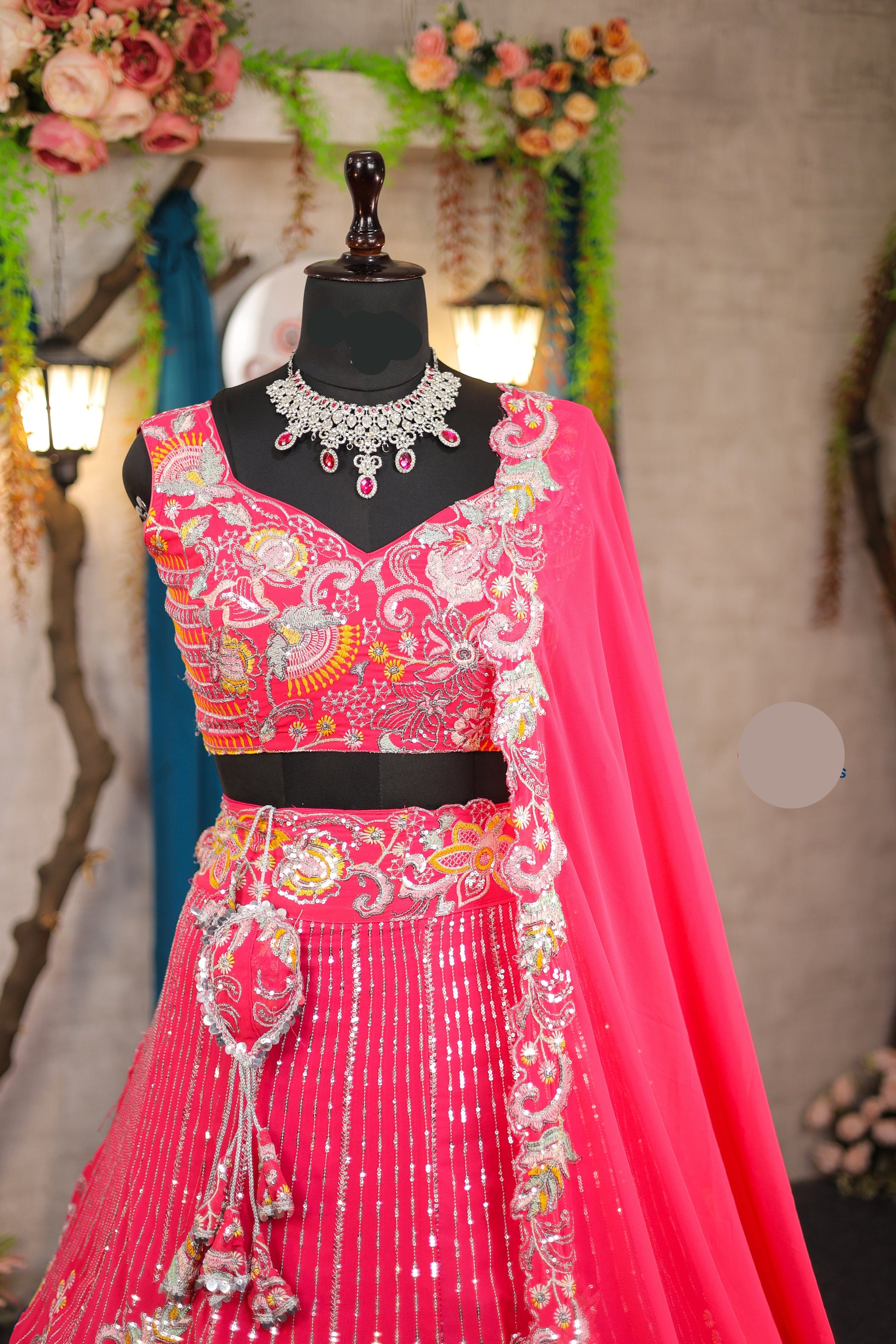 Buy Graceful Faux Georgette Lehenga with Embroidery &amp; Sequins Work Online
