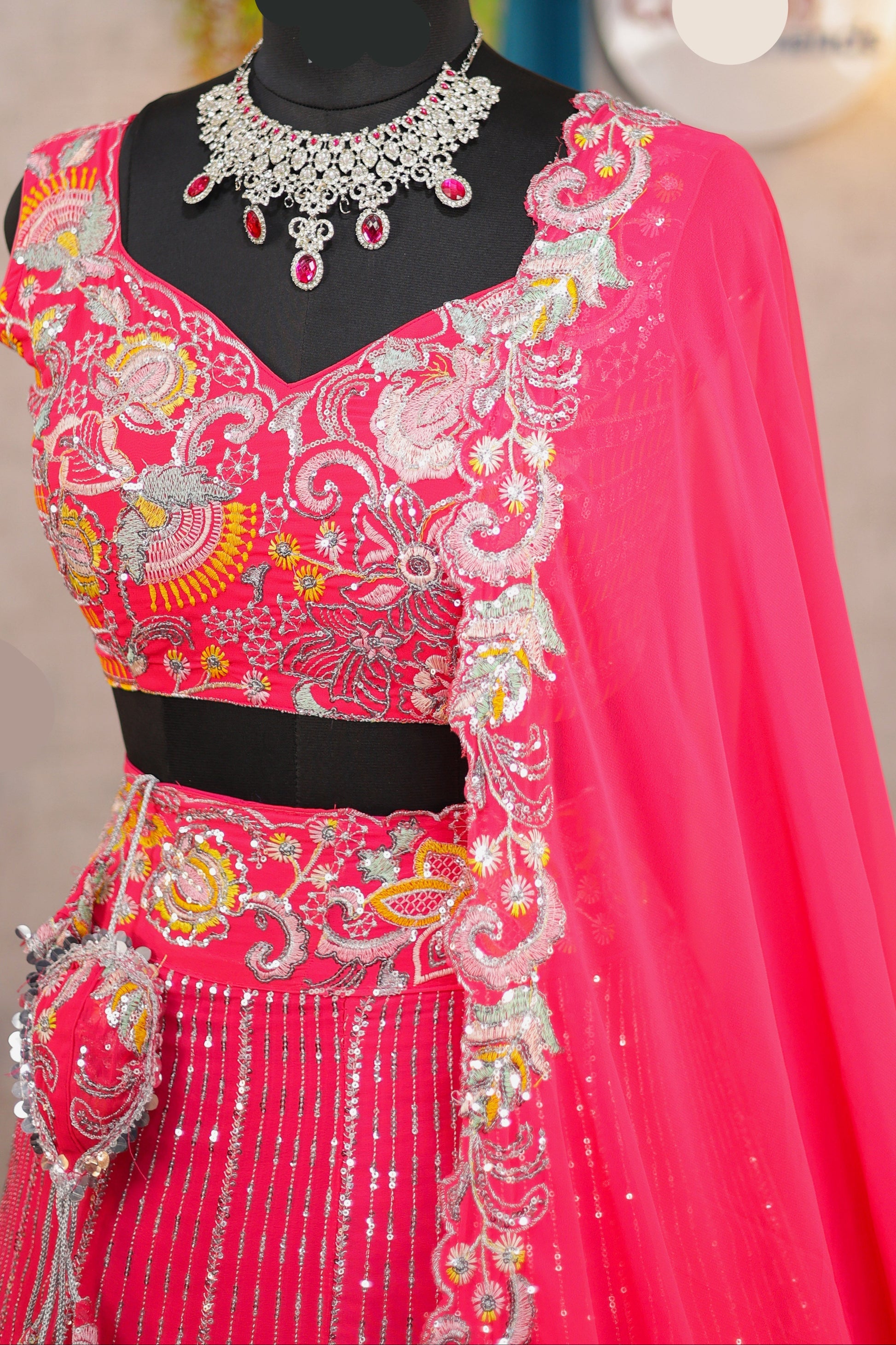 Buy Graceful Faux Georgette Lehenga with Embroidery &amp; Sequins Work Online
