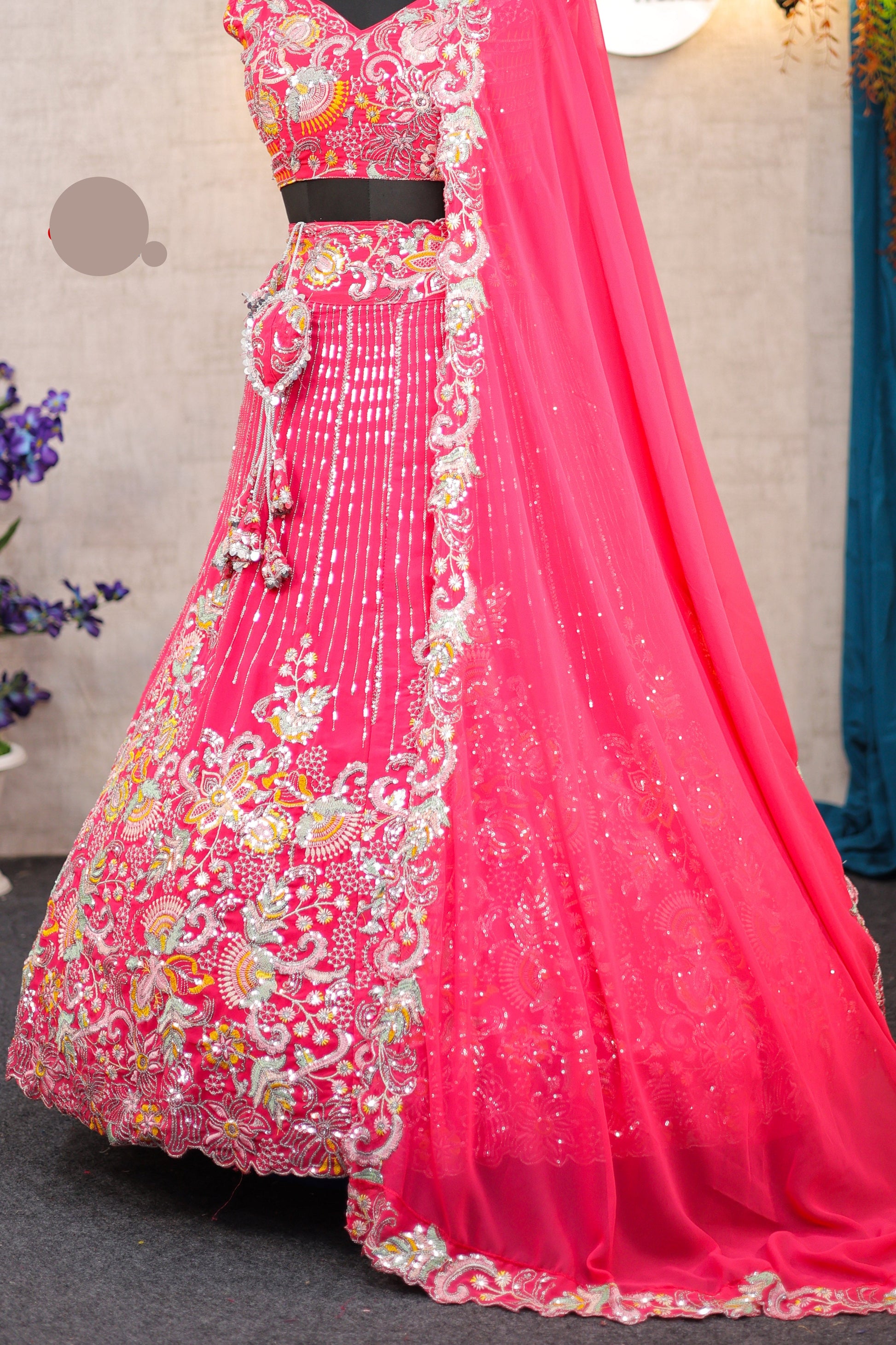 Buy Graceful Faux Georgette Lehenga with Embroidery &amp; Sequins Work Online