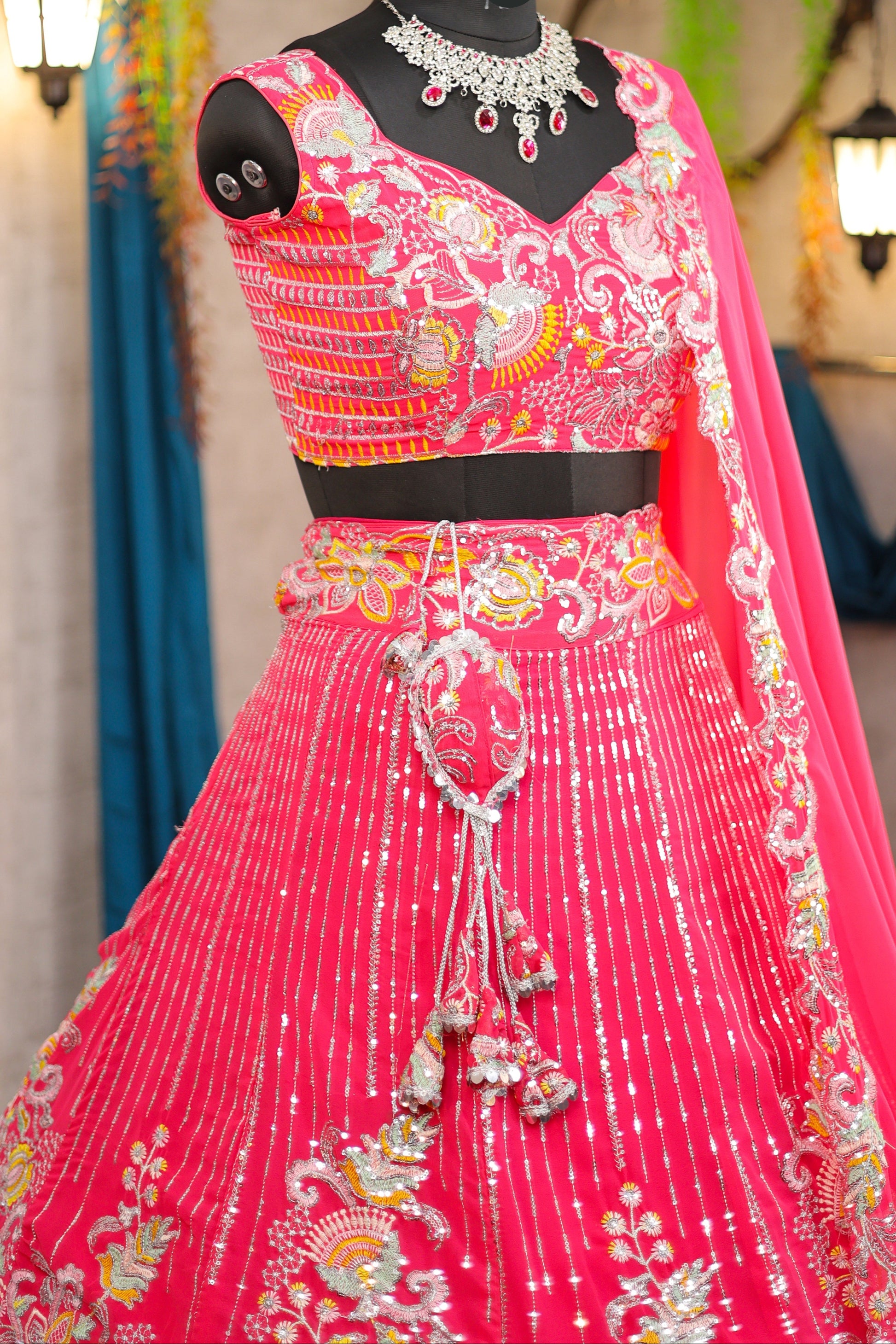 Buy Graceful Faux Georgette Lehenga with Embroidery &amp; Sequins Work Online
