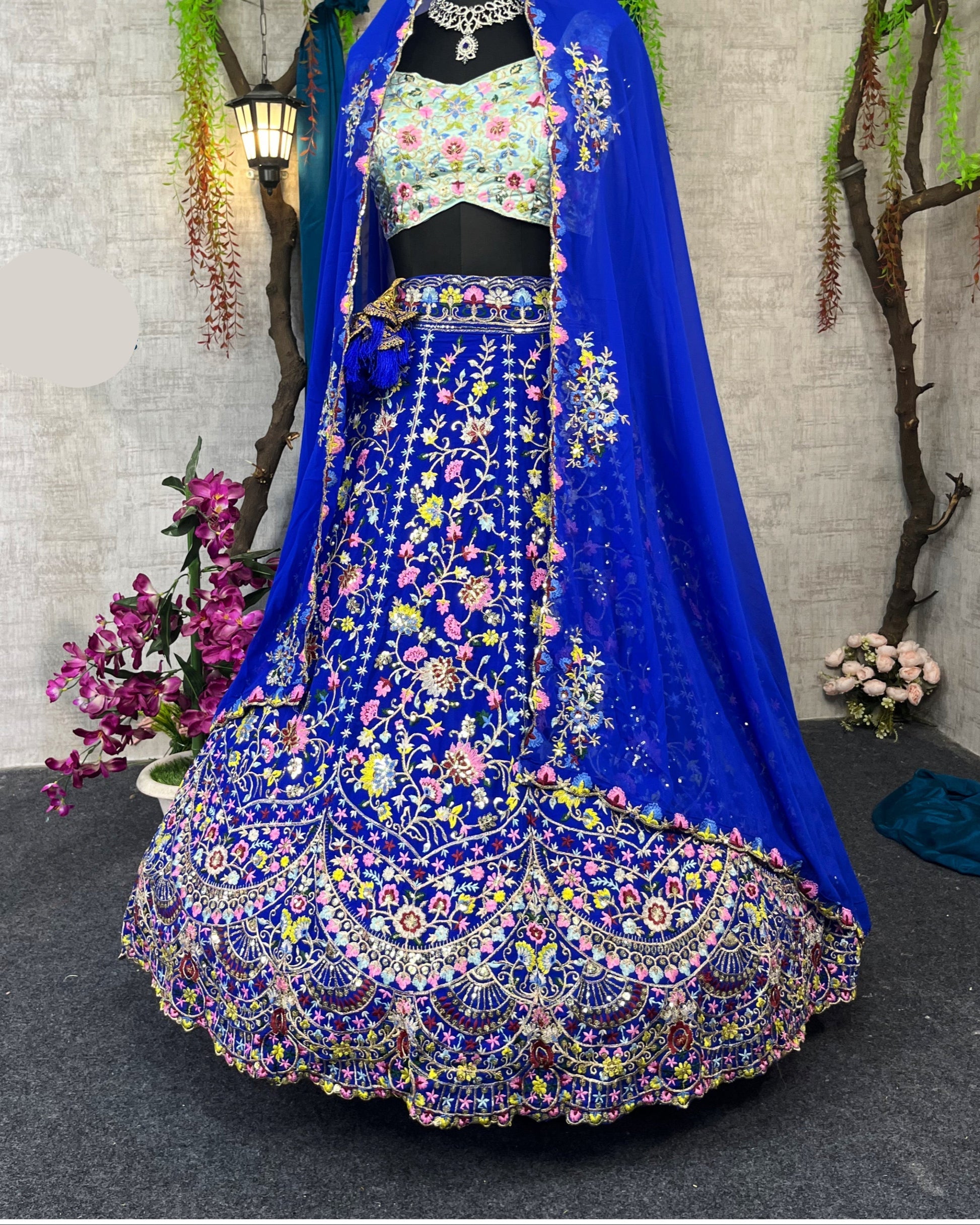 Royal Blue premium Malai Silk Lehenga and designer blouse perfect fit for festival And every Event