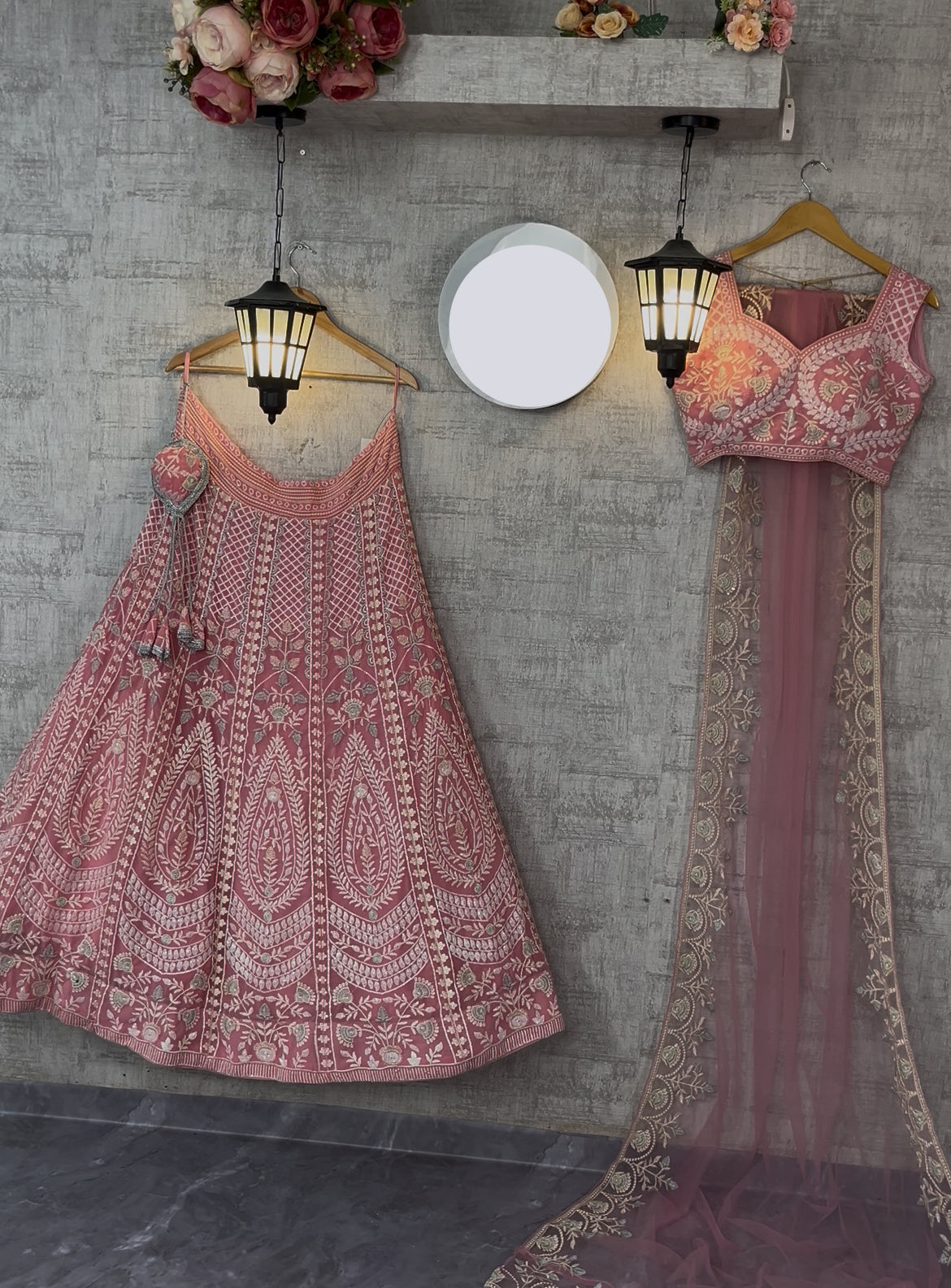 Faux Georgette Embroidered Lehenga Set with Dual Dupatta – Graceful Festive Wear