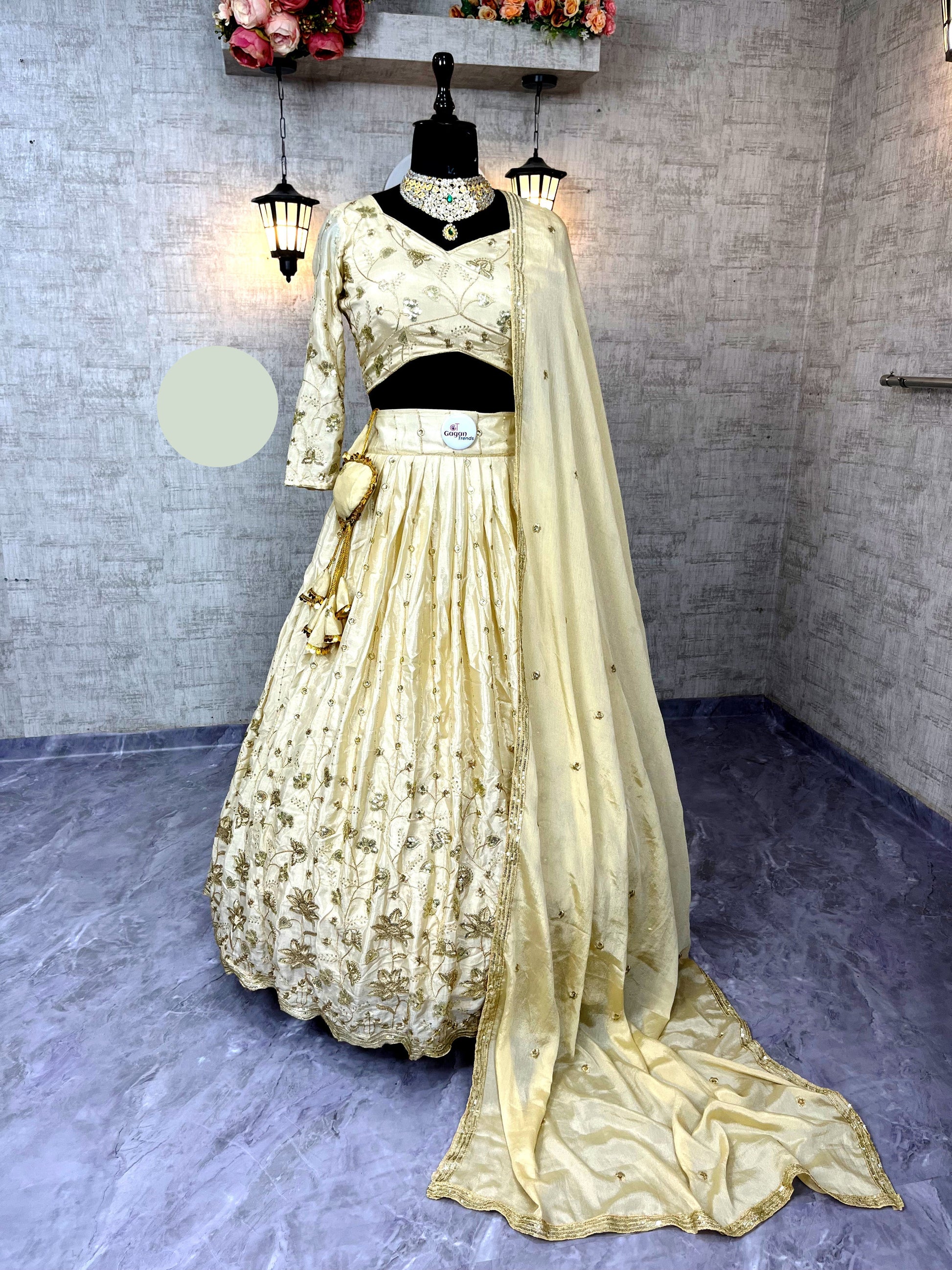 Faux Georgette Embroidered Lehenga Set with Dual Dupatta – Semi-Stitched