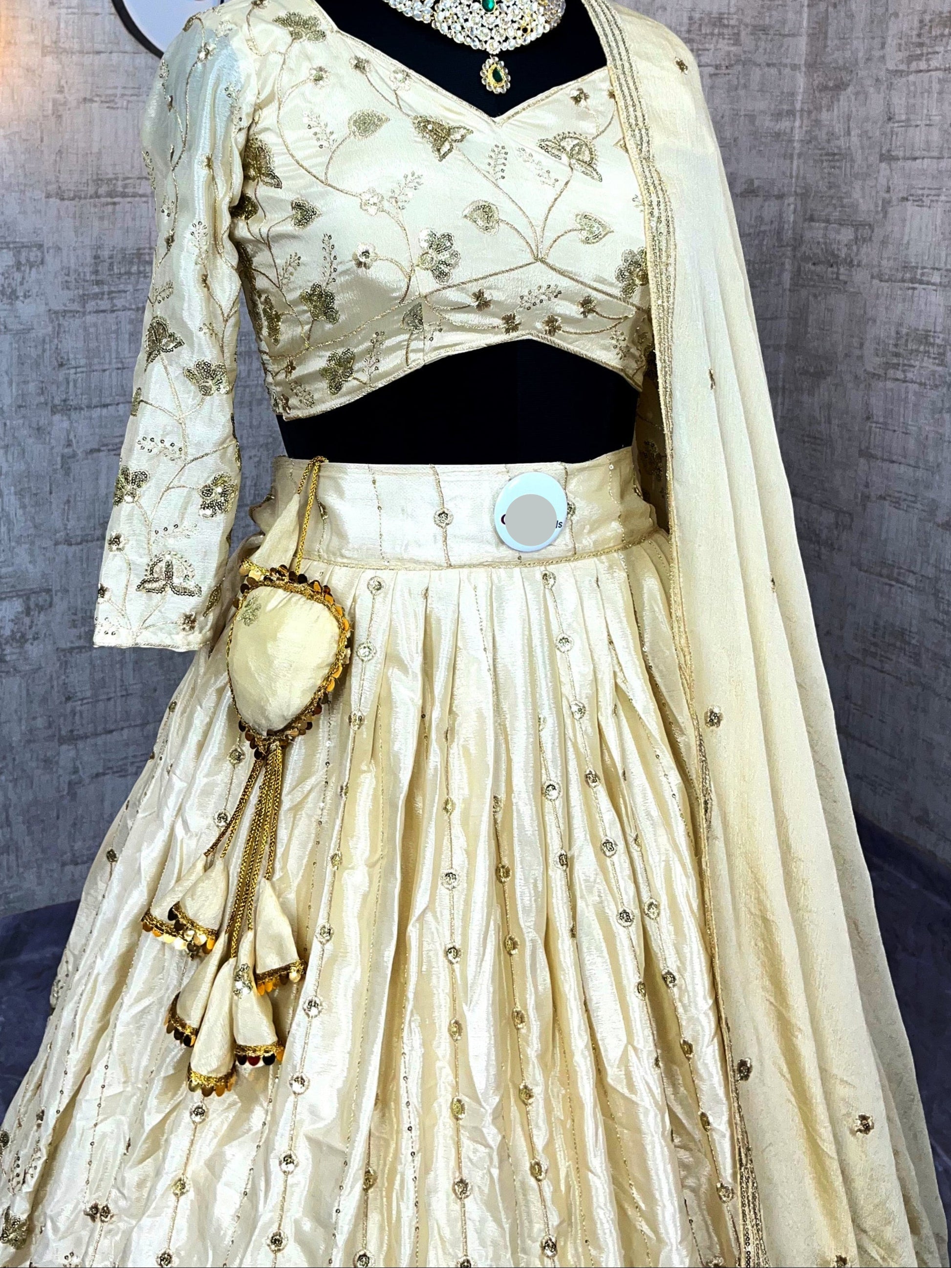 Faux Georgette Embroidered Lehenga Set with Dual Dupatta – Semi-Stitched