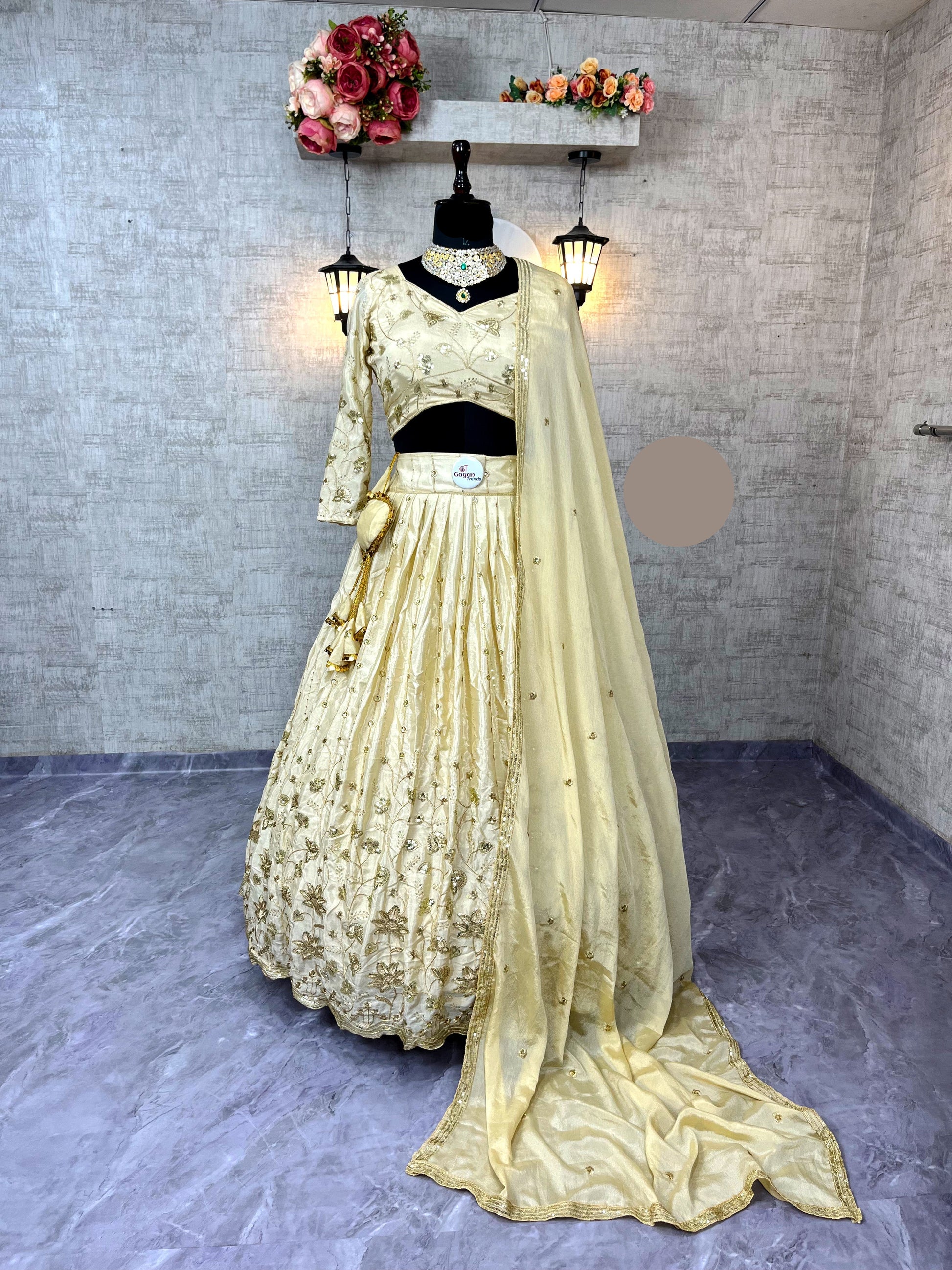 Faux Georgette Embroidered Lehenga Set with Dual Dupatta – Semi-Stitched