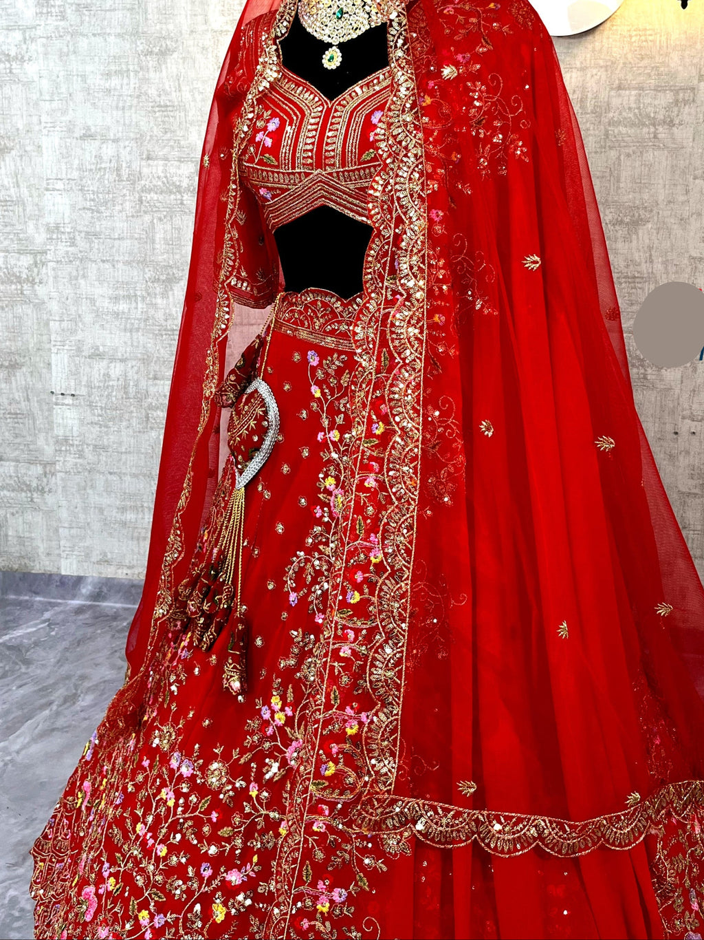 Faux Georgette Embroidered Lehenga Set with Dual Dupatta – Semi-Stitched for party wear