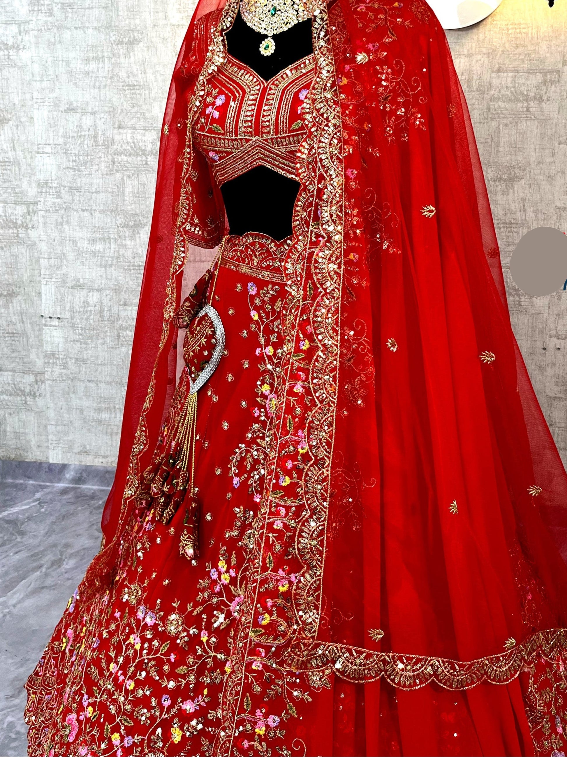 Faux Georgette Embroidered Lehenga Set with Dual Dupatta – Semi-Stitched for party wear