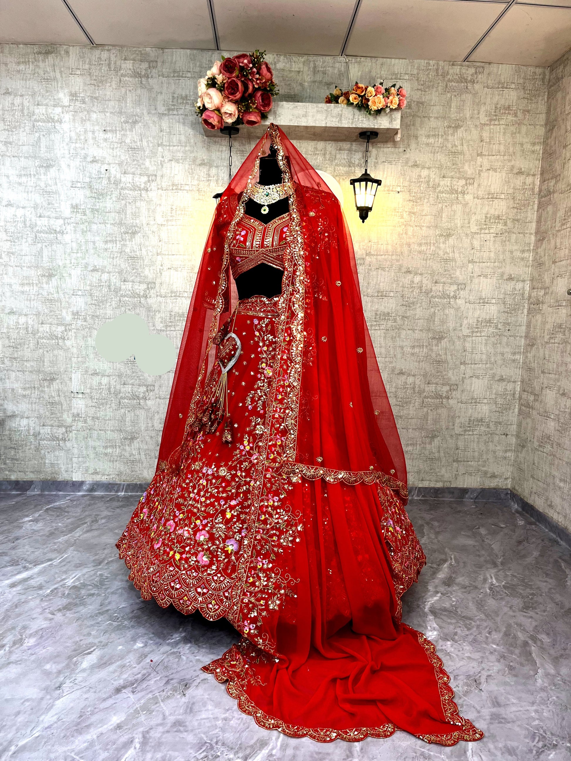 Faux Georgette Embroidered Lehenga Set with Dual Dupatta – Semi-Stitched for party wear