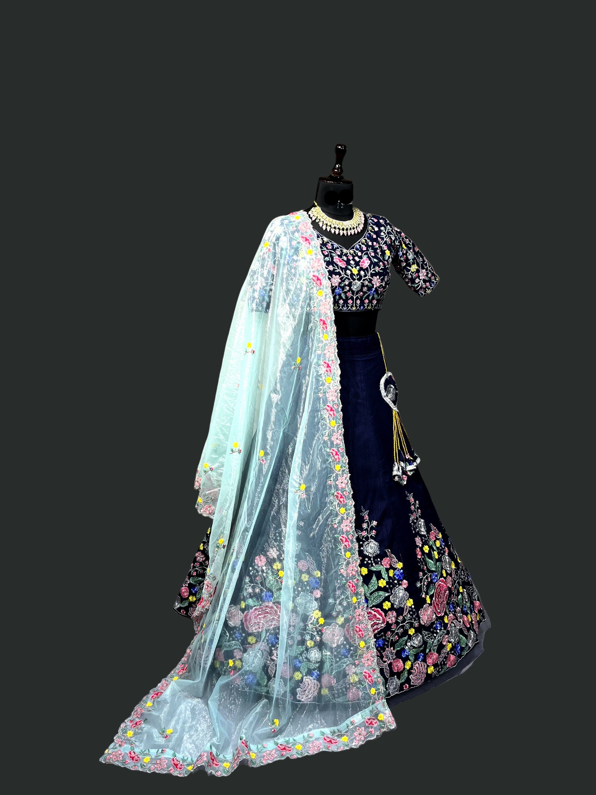 Satin Silk Lehenga with Embroidery Sequins Work – Semi-Stitched Set
