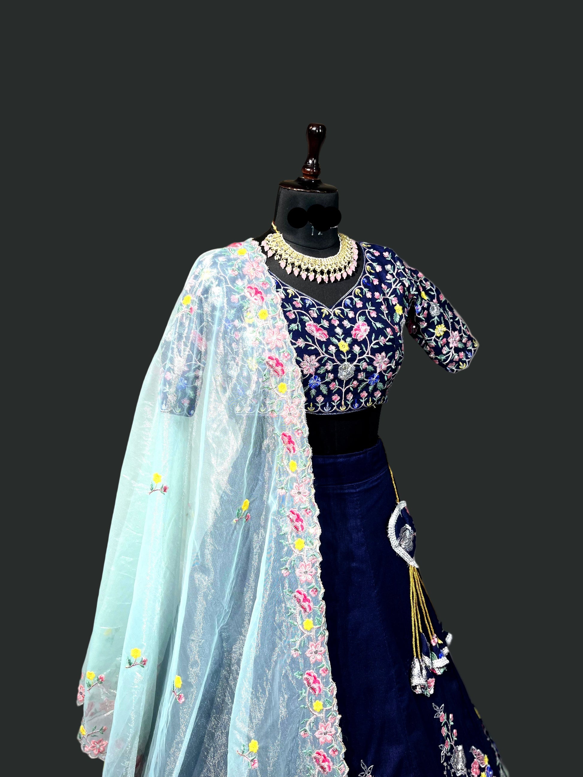 Satin Silk Lehenga with Embroidery Sequins Work – Semi-Stitched Set