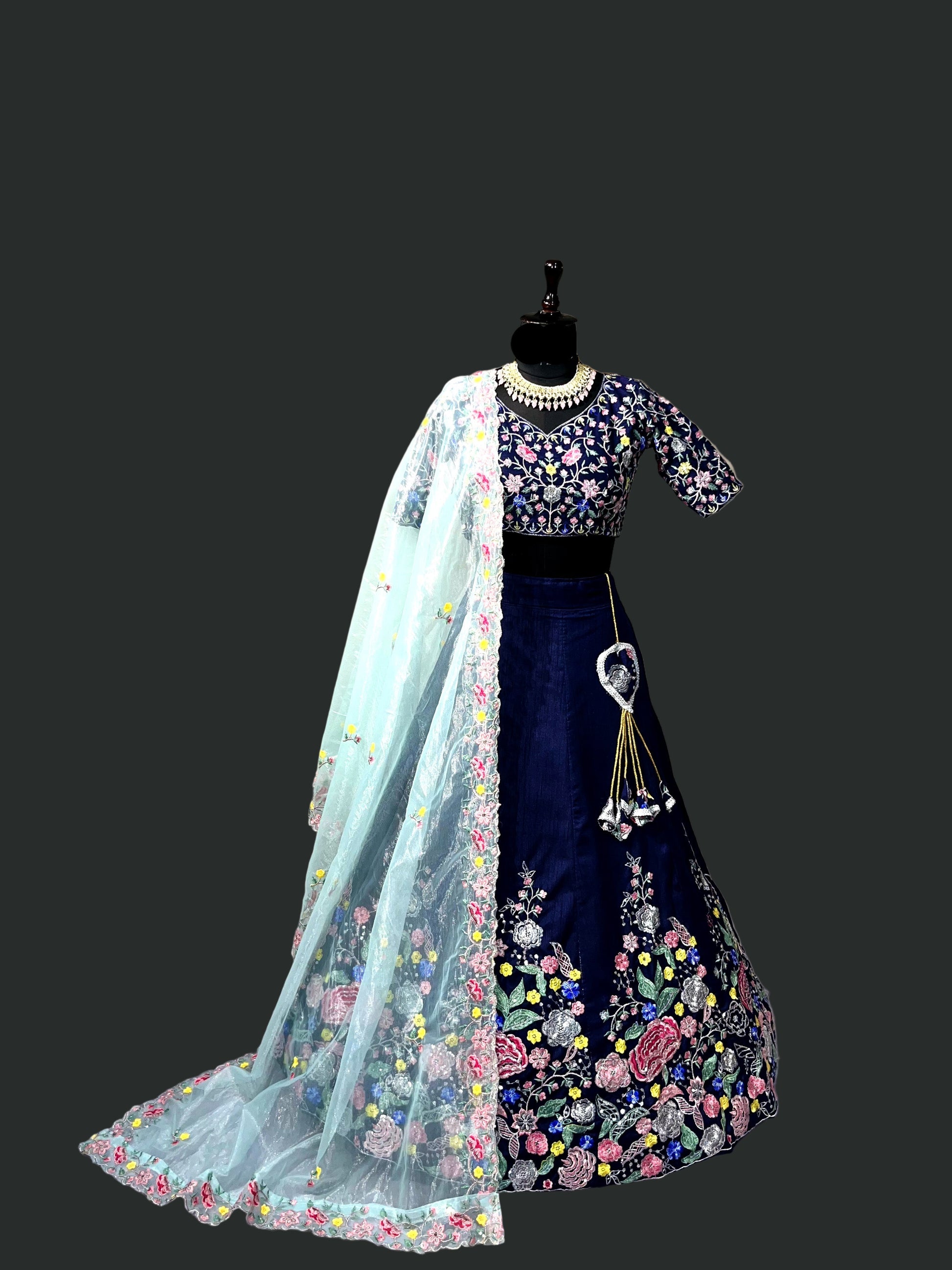 Satin Silk Lehenga with Embroidery Sequins Work – Semi-Stitched Set