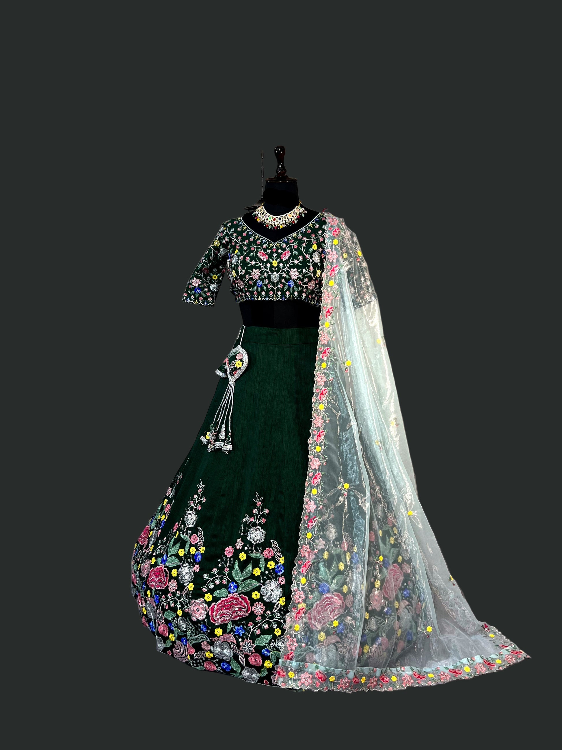 Satin Silk Lehenga with Embroidery Sequins Work – Semi-Stitched Set