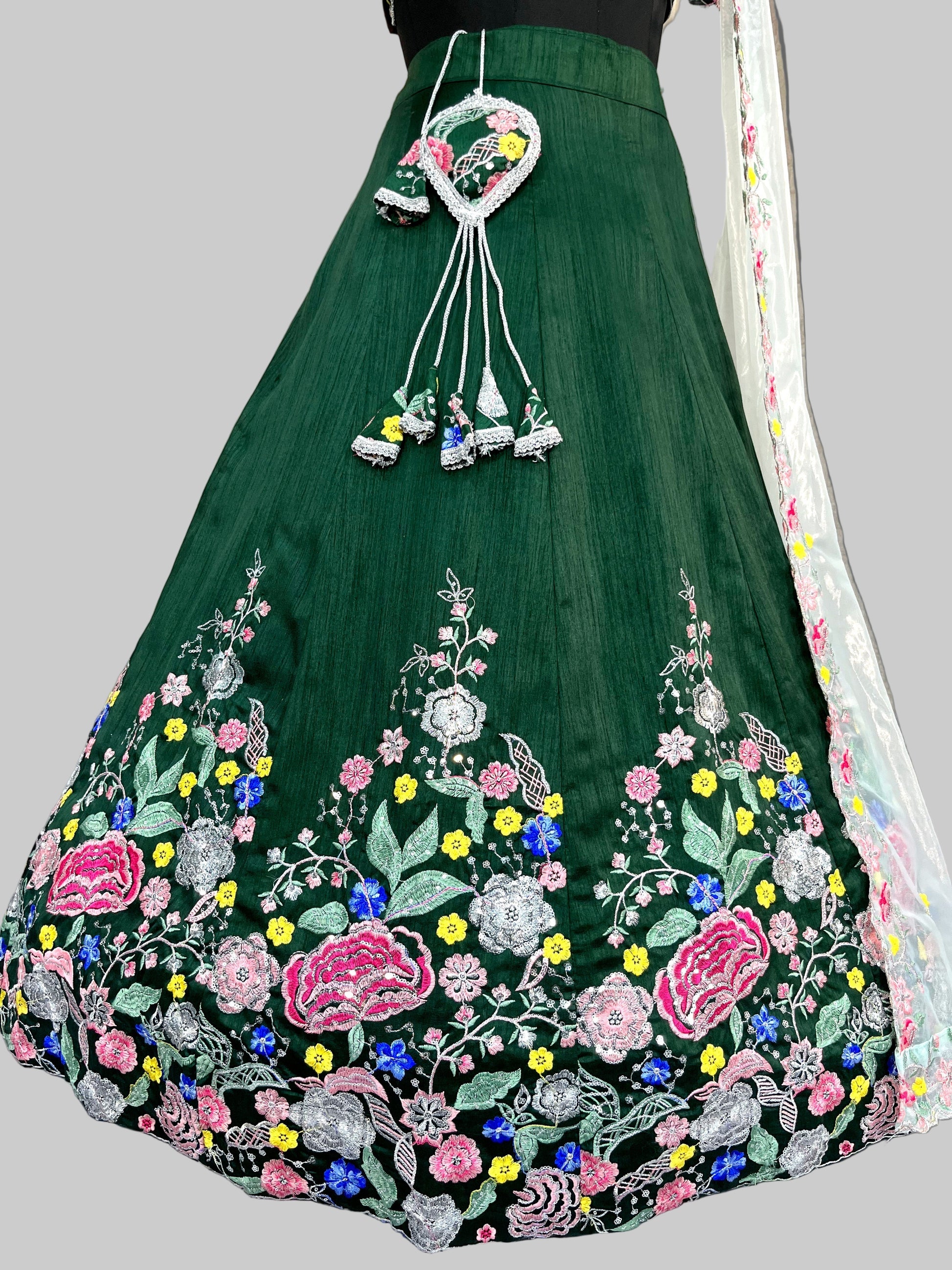 Satin Silk Lehenga with Embroidery Sequins Work – Semi-Stitched Set