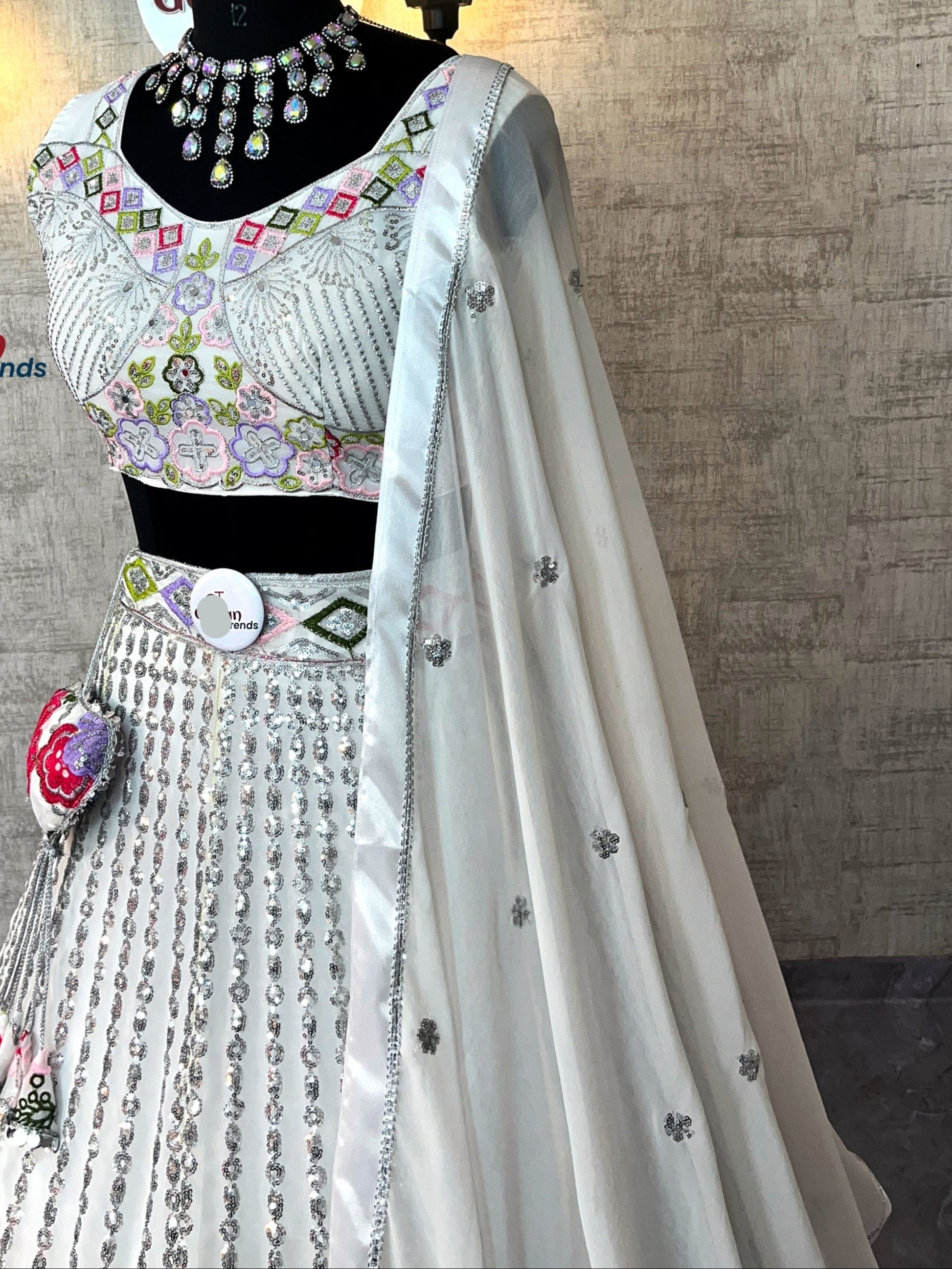 Graceful Glam: Embroidered Fox Georgette Lehenga Set with Mirror Work