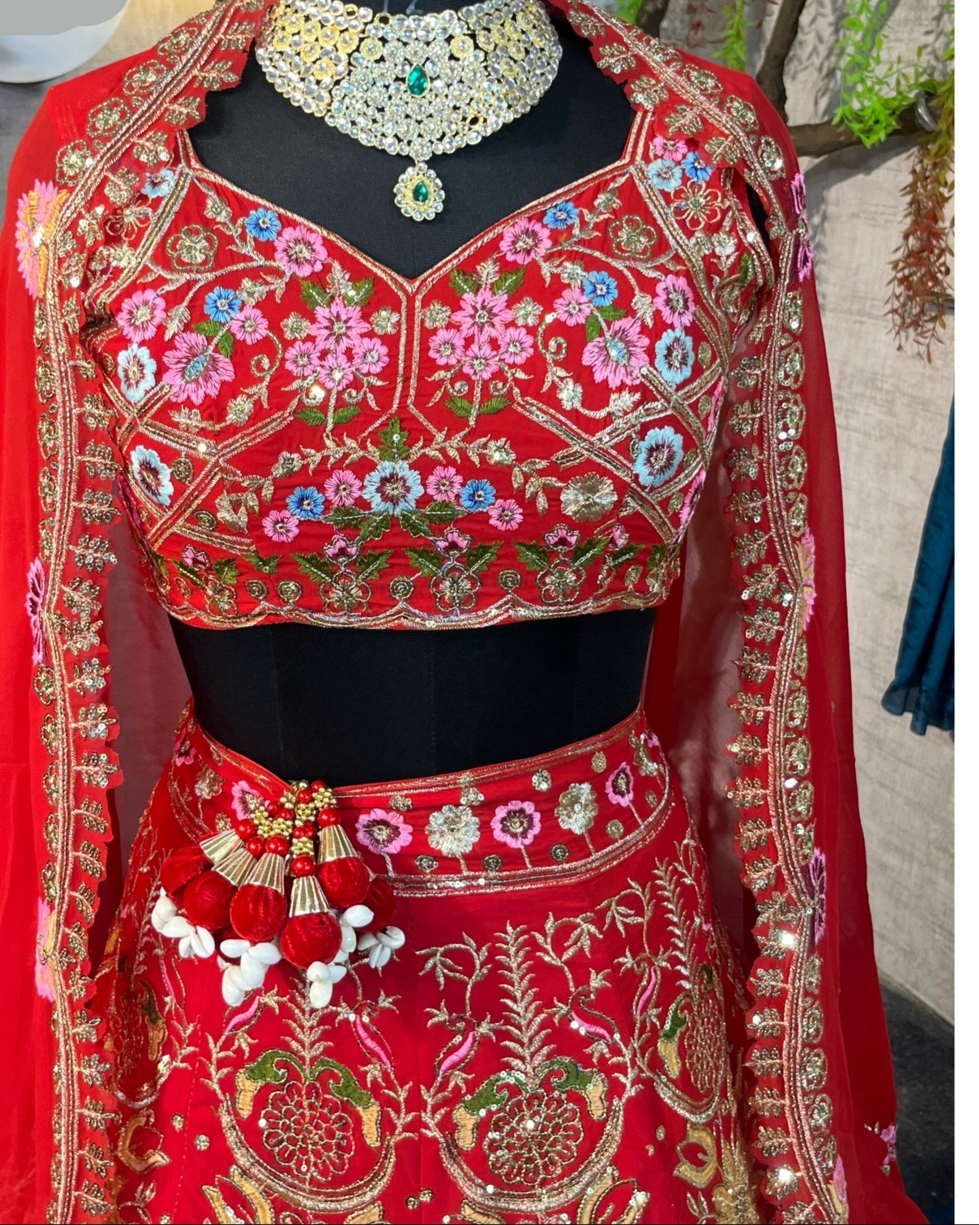 Red  Premium Faux Georgette  Lehenga with  Designer Blouse – Perfect for Weddings & Festive Glamour
