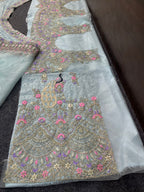 Pastel Blue Butterfly Net Lehenga with Coding Sequins Embroidery | Length 42 | Blouse up to 3XL