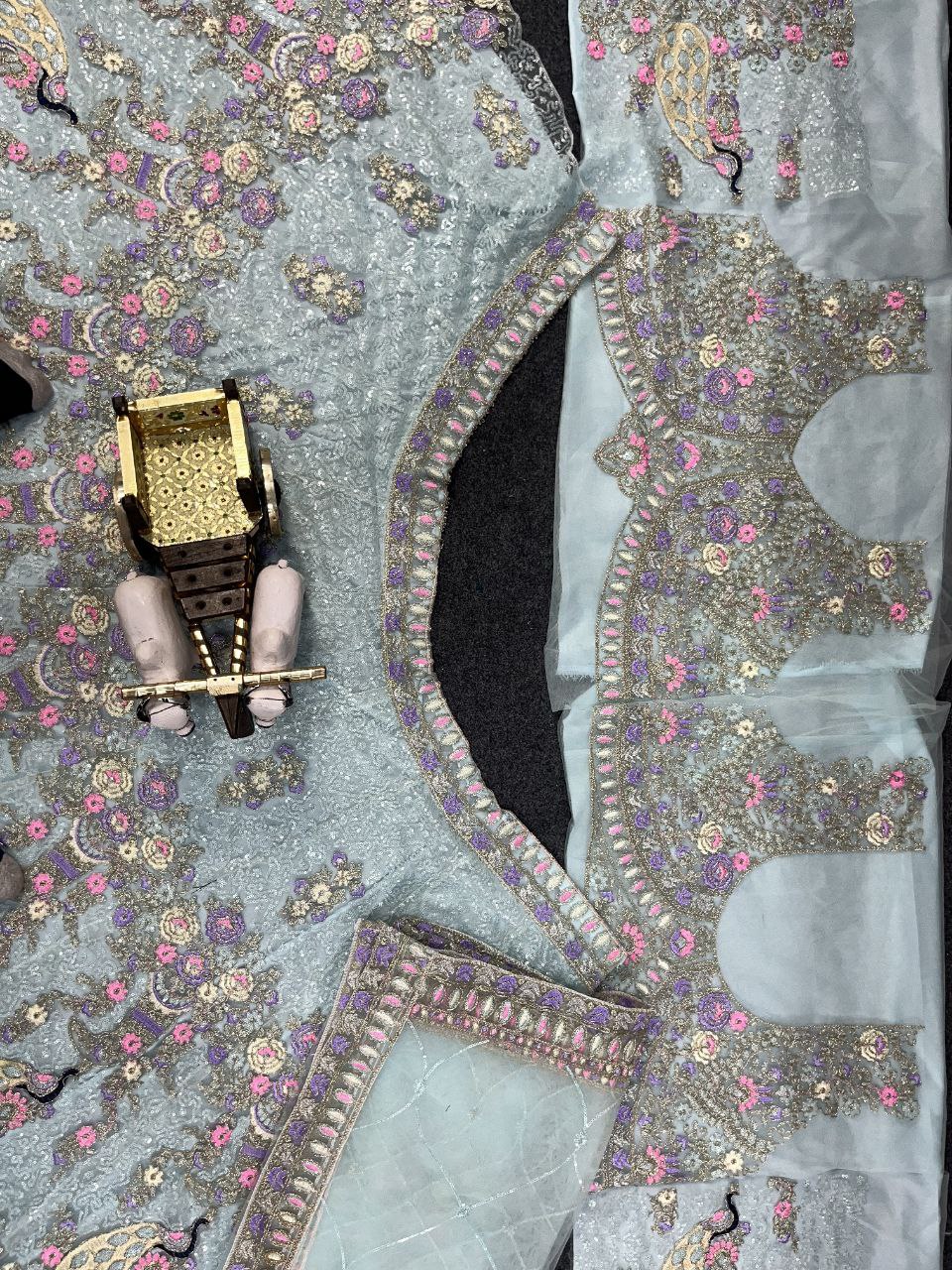 Pastel Blue Butterfly Net Lehenga with Coding Sequins Embroidery | Length 42 | Blouse up to 3XL