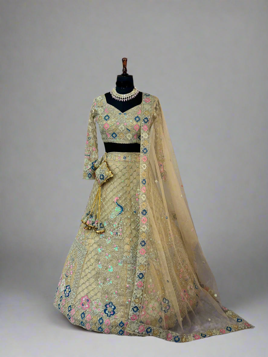 Designer Embroidered Lehenga Set with Sequins & Dupatta – Perfect for Weddings & Parties