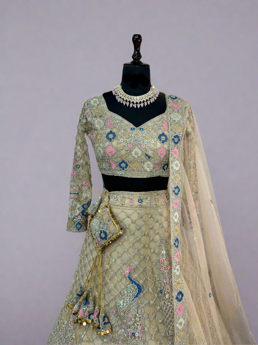 Designer Embroidered Lehenga Set with Sequins & Dupatta – Perfect for Weddings & Parties