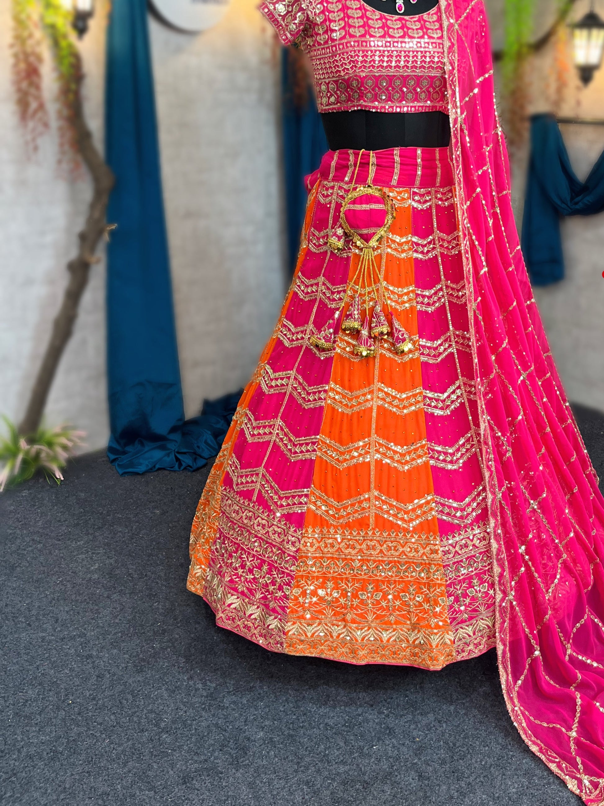 Embroidered Stone & Sequins Fox Georgette Lehenga Set – Elegant Partywear