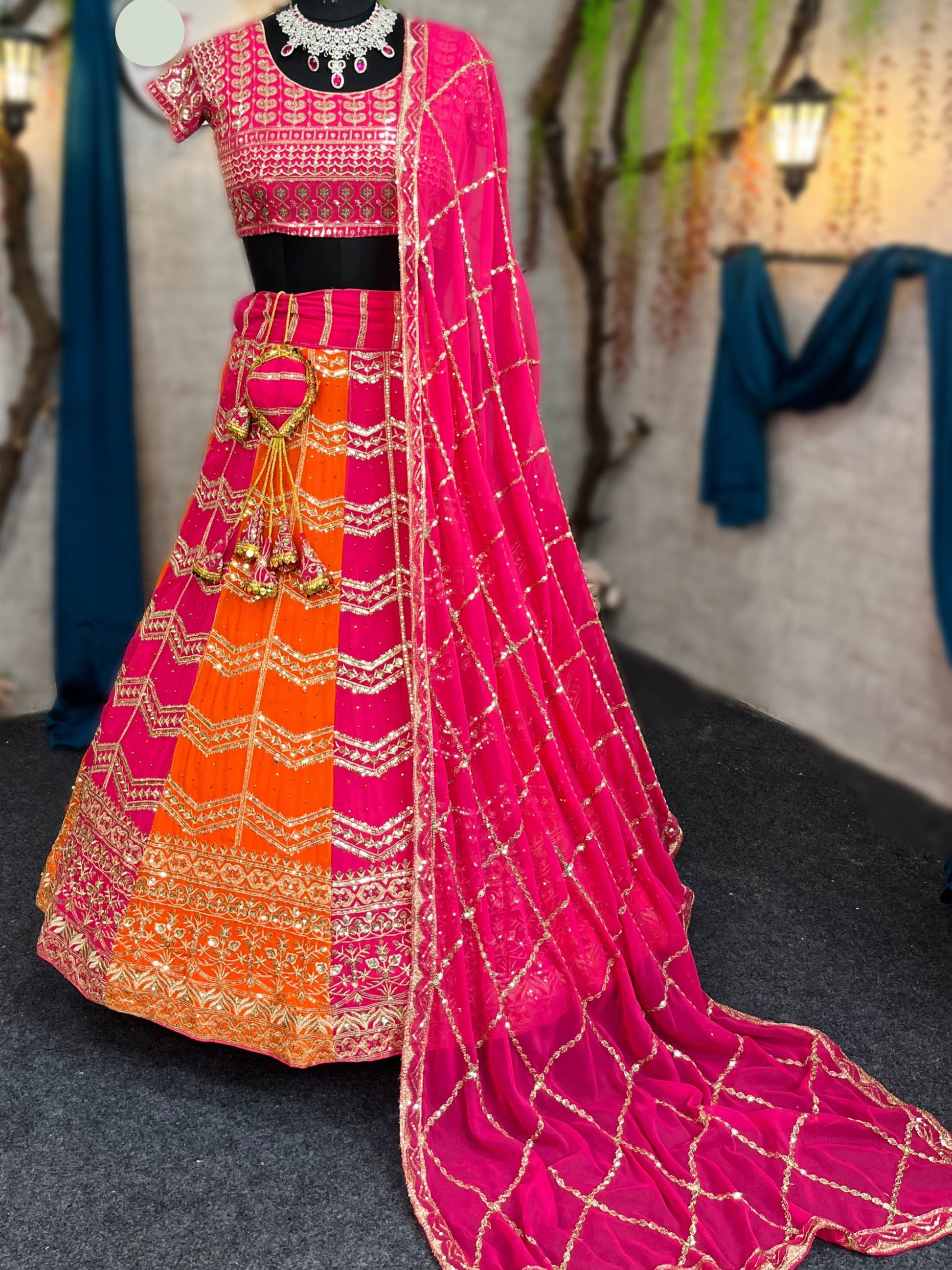 Embroidered Stone & Sequins Fox Georgette Lehenga Set – Elegant Partywear