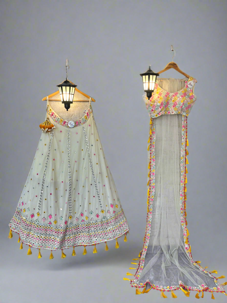 Heavy Real Mirror Embroidered Fox Georgette Lehenga Set – Glam Wedding Edition