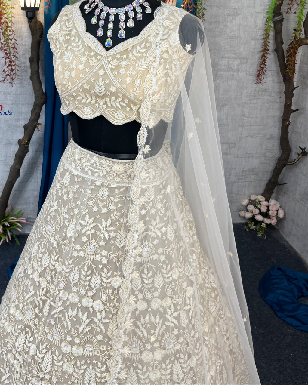 Traditional White Embroidered Lehenga Choli with Blouse