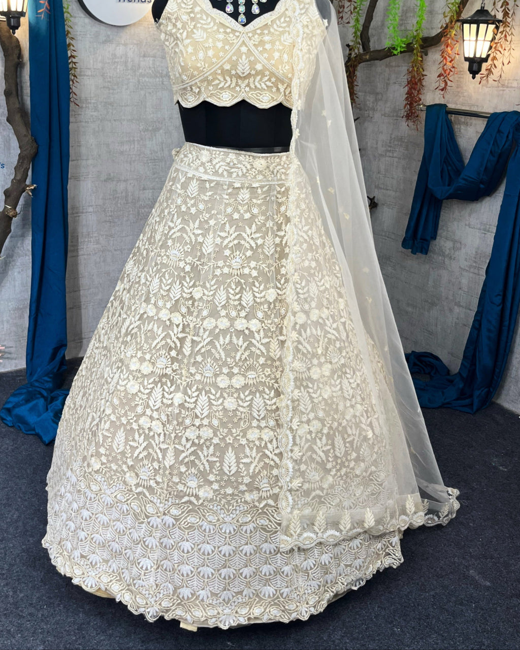Traditional White Embroidered Lehenga Choli with Blouse