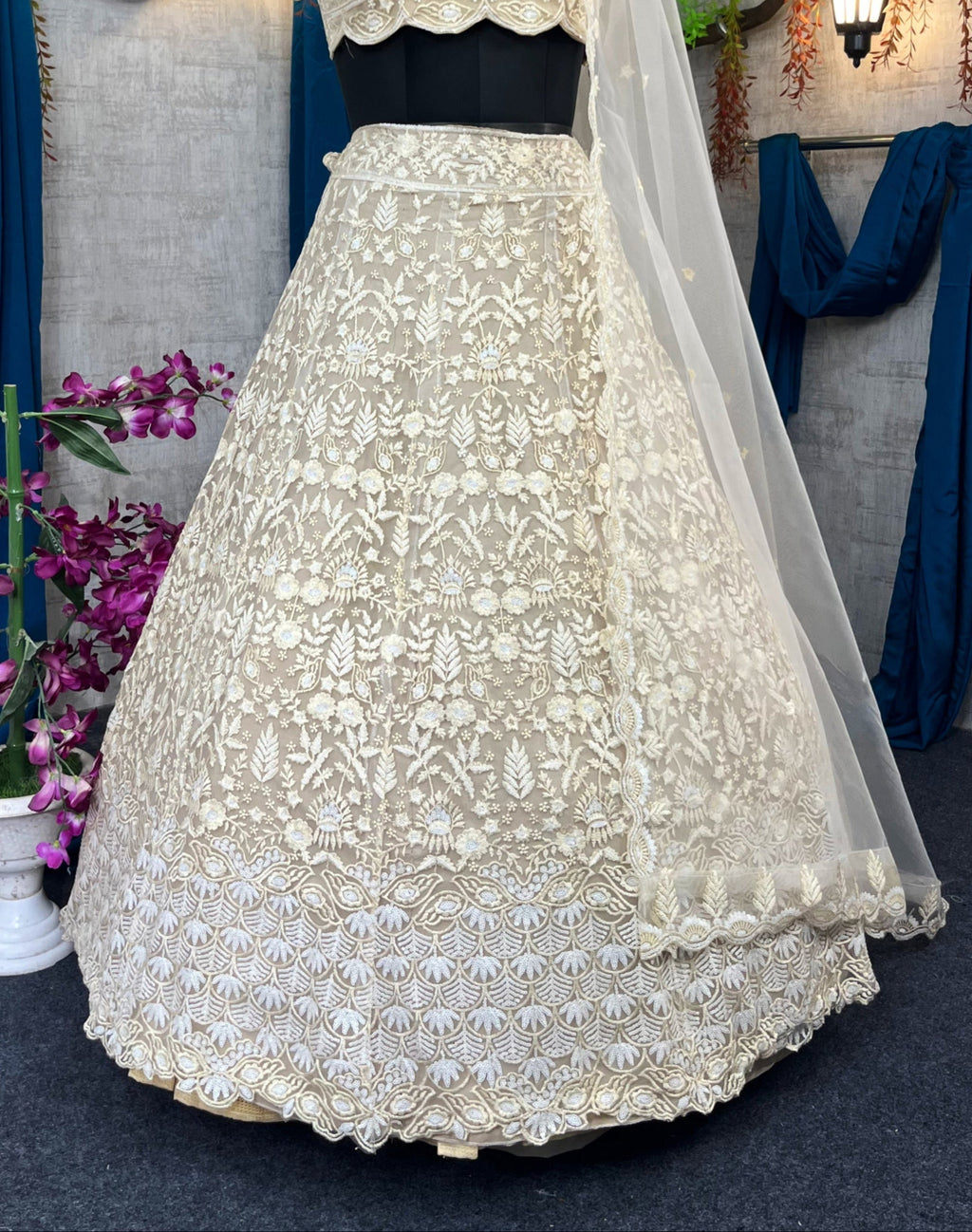Traditional White Embroidered Lehenga Choli with Blouse