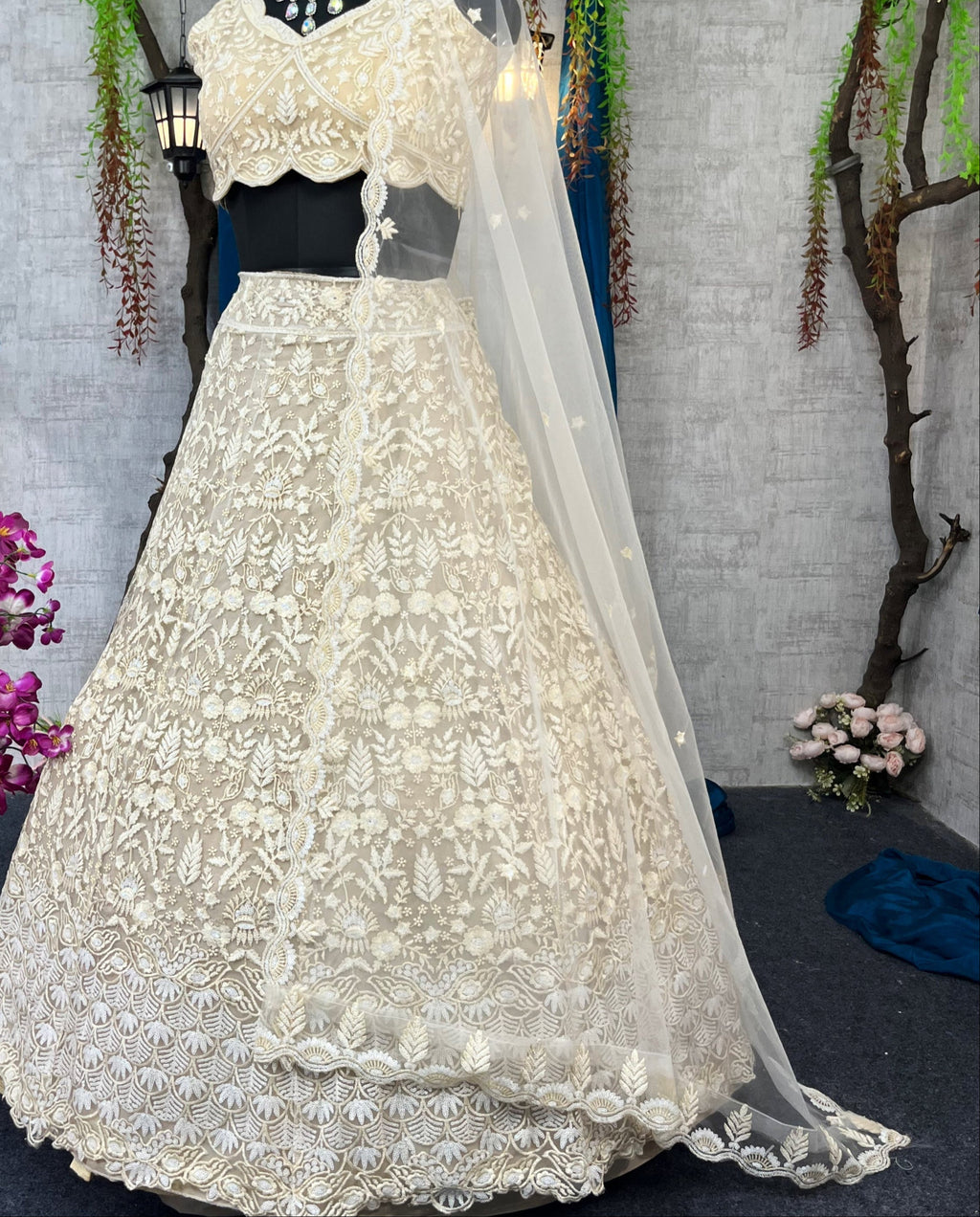 Traditional White Embroidered Lehenga Choli with Blouse