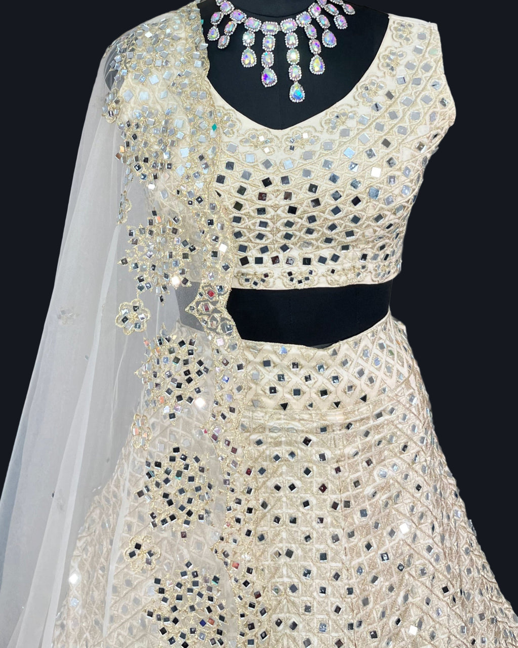 White colour lehenga with mirror work and attarctive lahenga with blouse