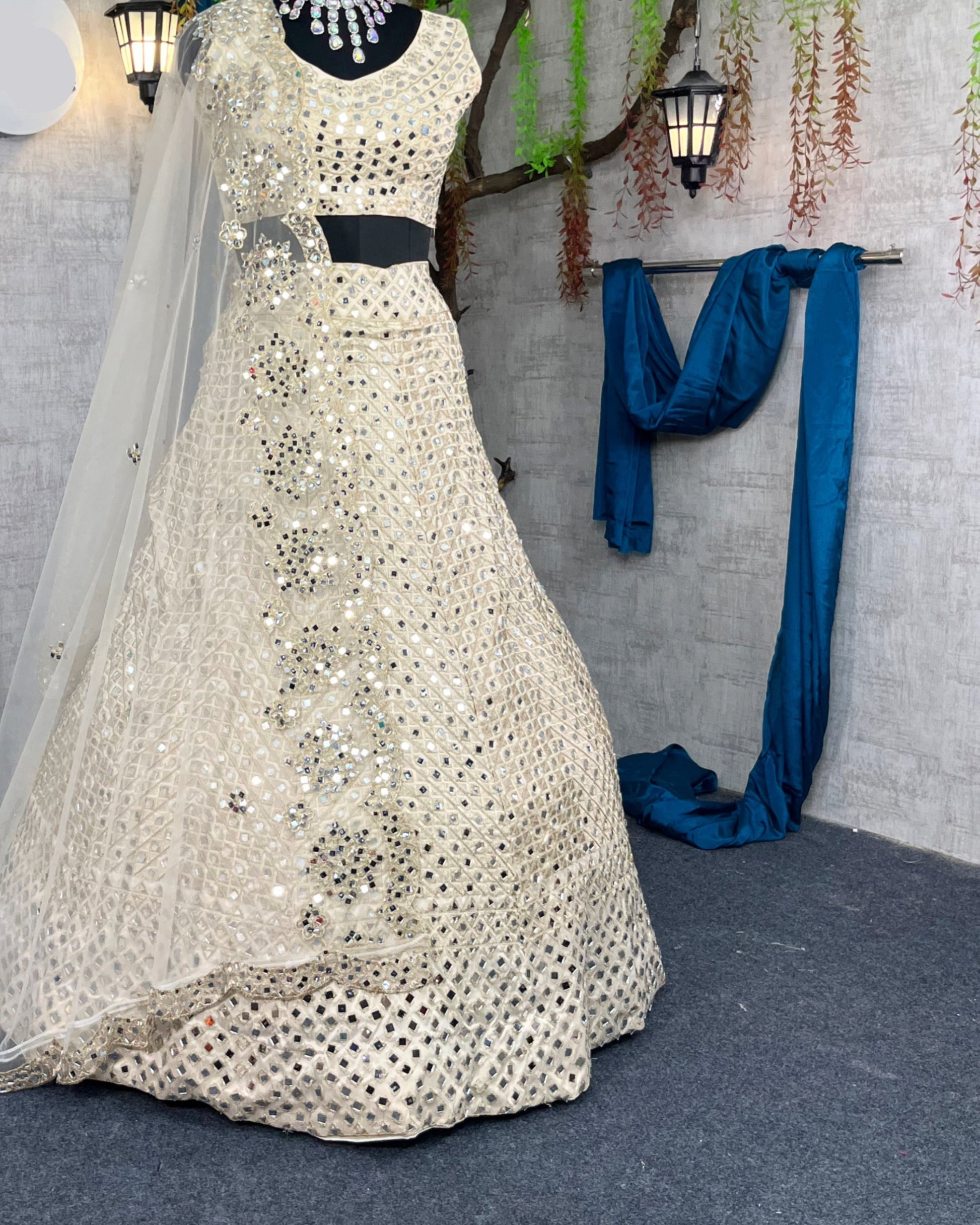 White colour lehenga with mirror work and attarctive lahenga with blouse