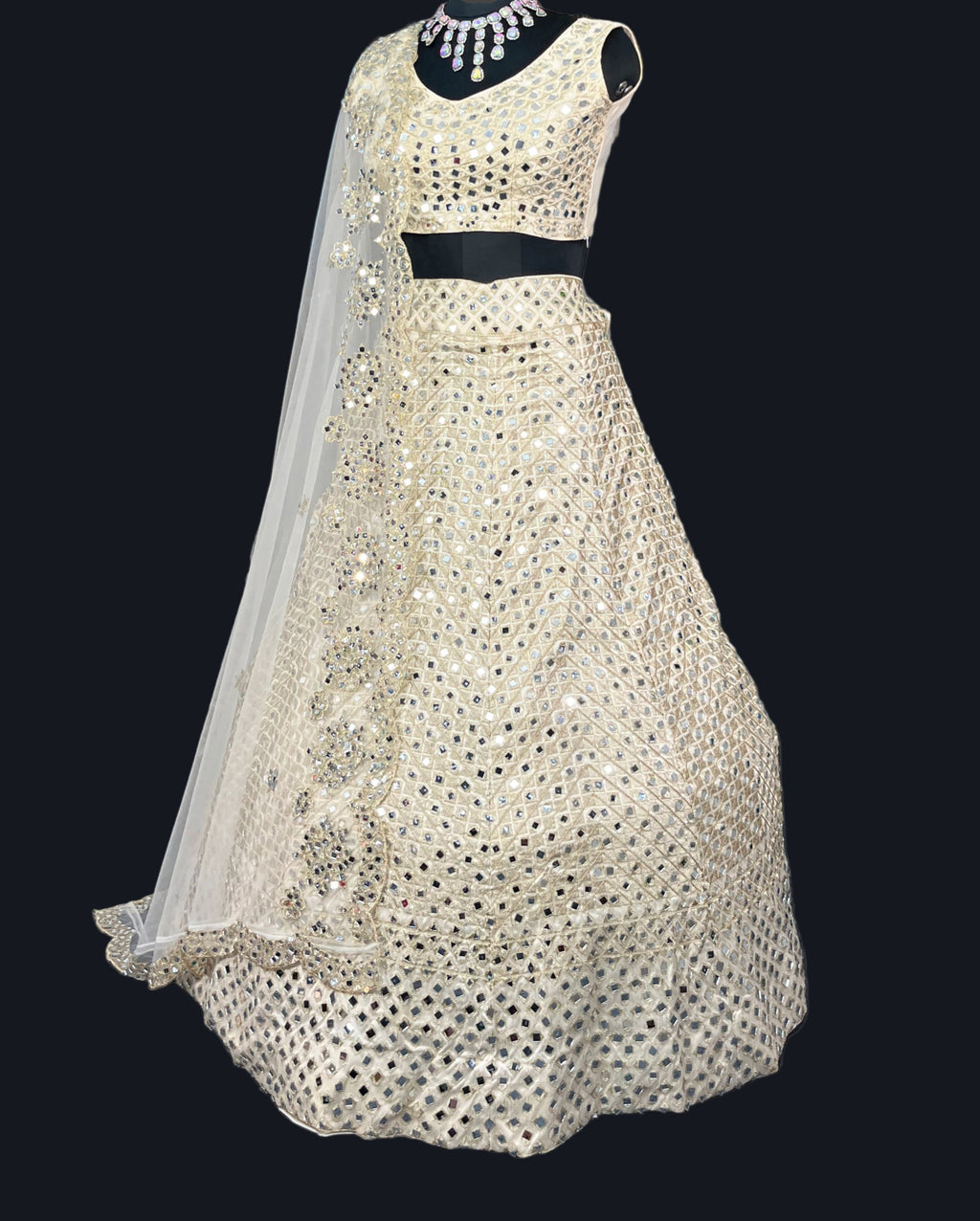 White colour lehenga with mirror work and attarctive lahenga with blouse