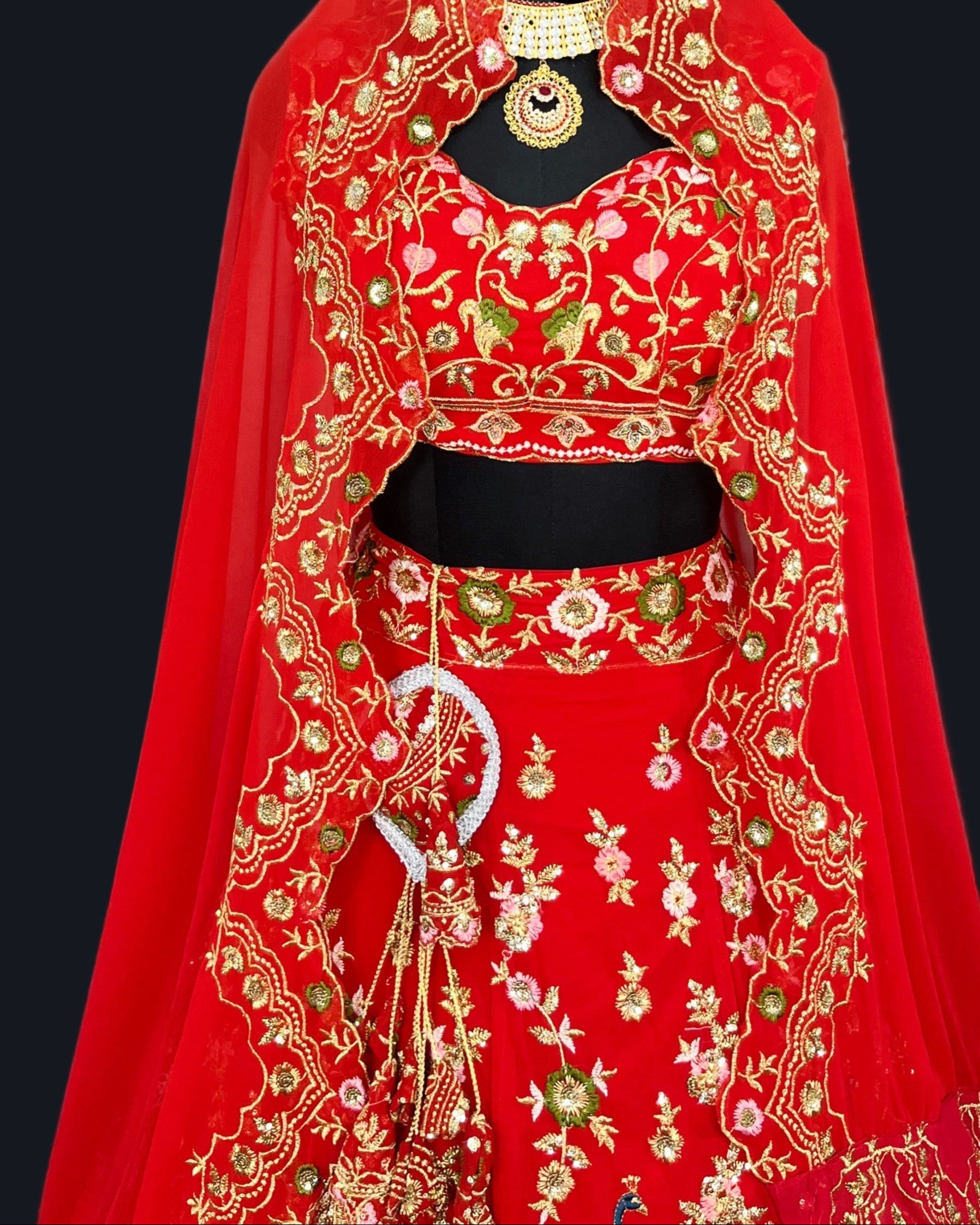 Red  Premium Faux Georgette  Lehenga with  Designer Blouse – Perfect for Weddings & Festive Glamour