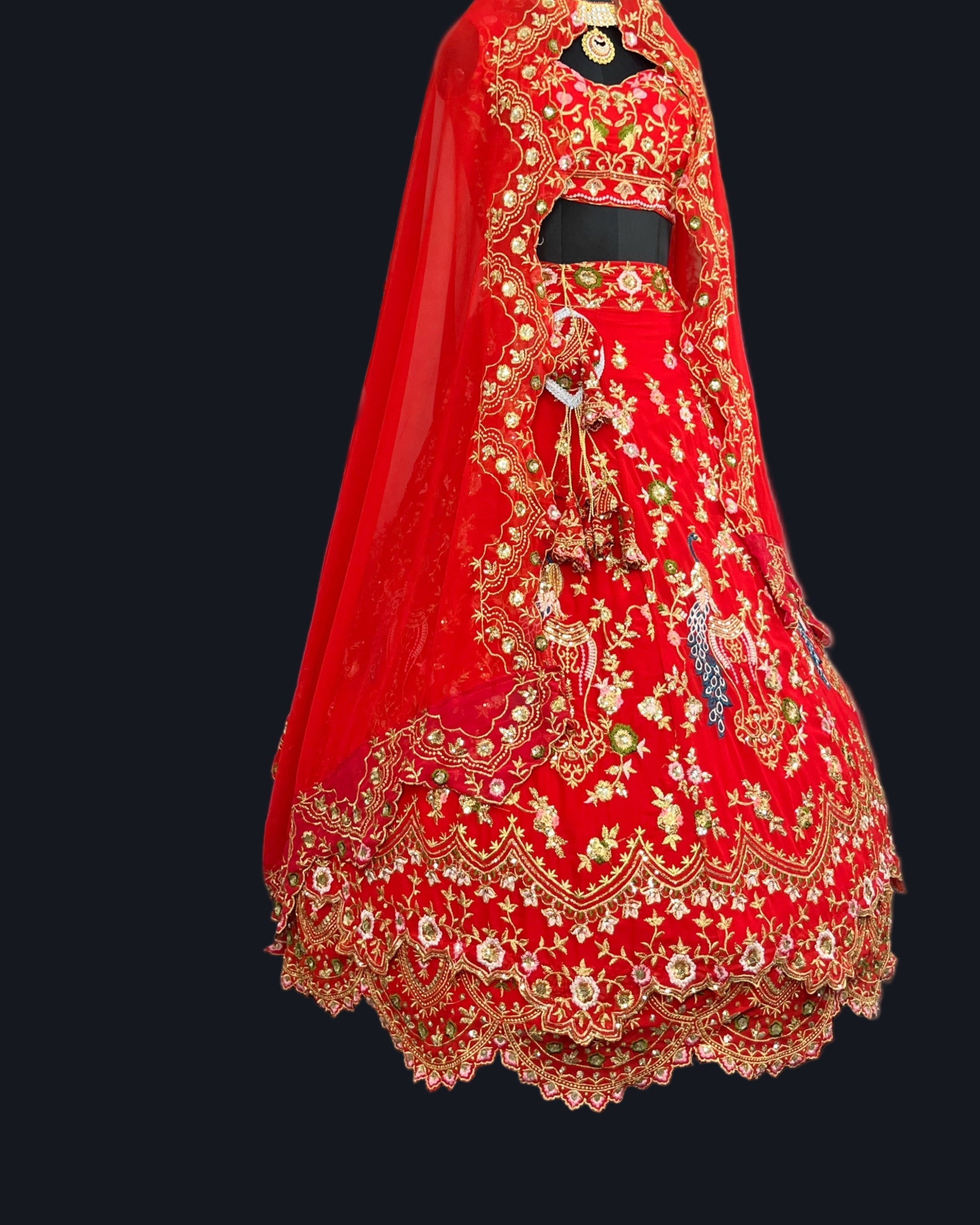 Red  Premium Faux Georgette  Lehenga with  Designer Blouse – Perfect for Weddings & Festive Glamour