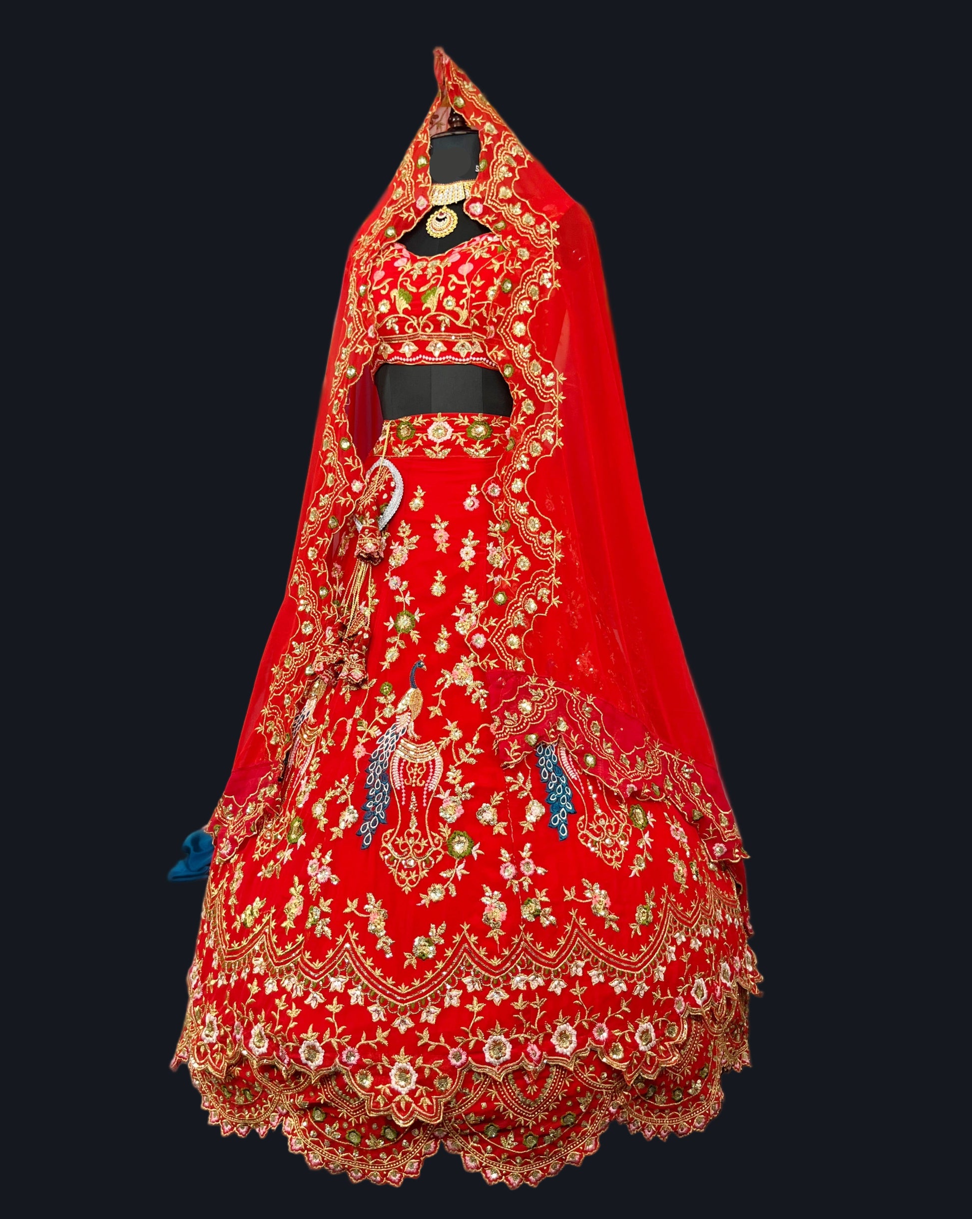 Red  Premium Faux Georgette  Lehenga with  Designer Blouse – Perfect for Weddings & Festive Glamour