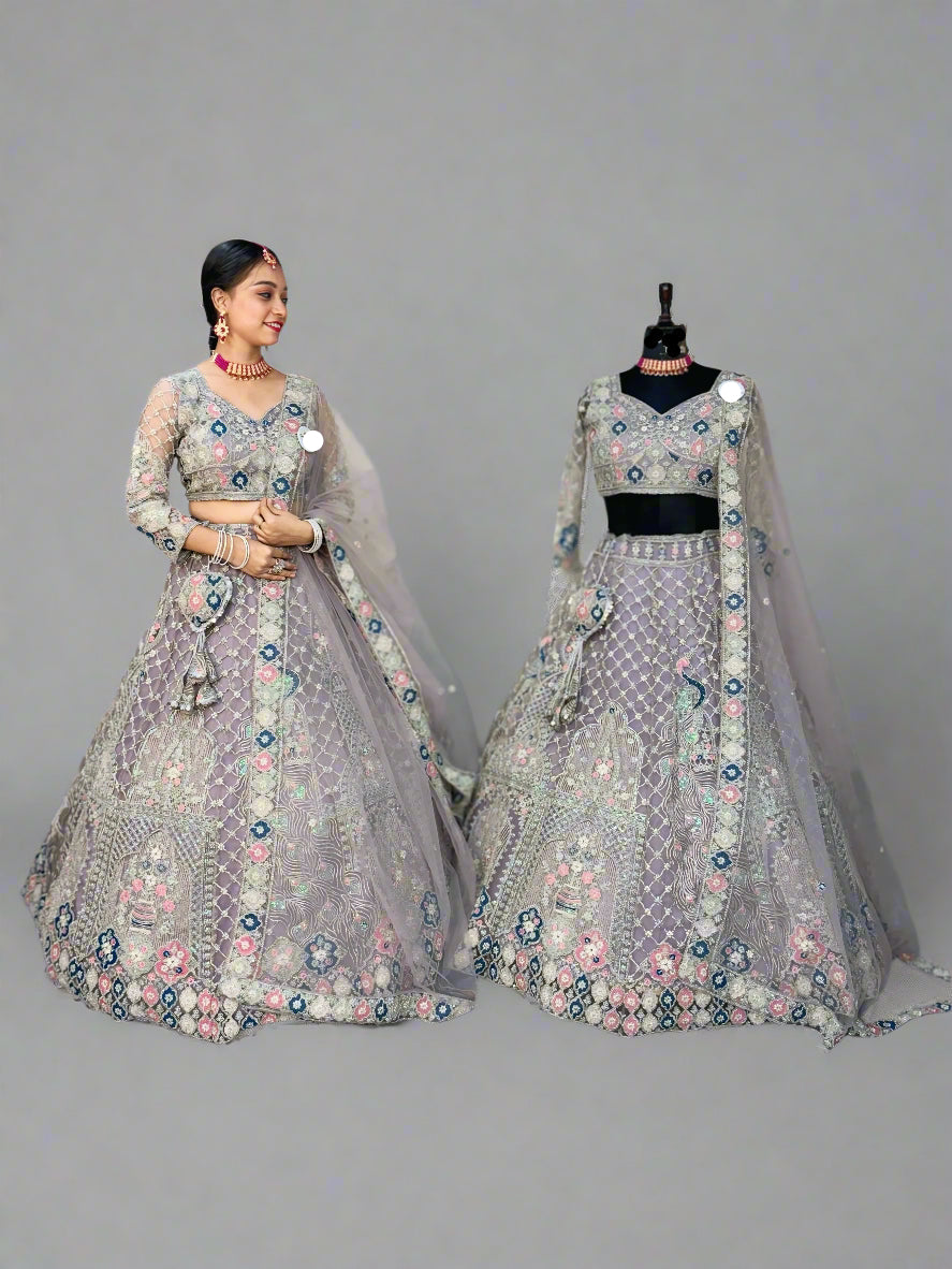 Designer Embroidered Lehenga Set with Sequins & Dupatta – Perfect for Weddings & Parties