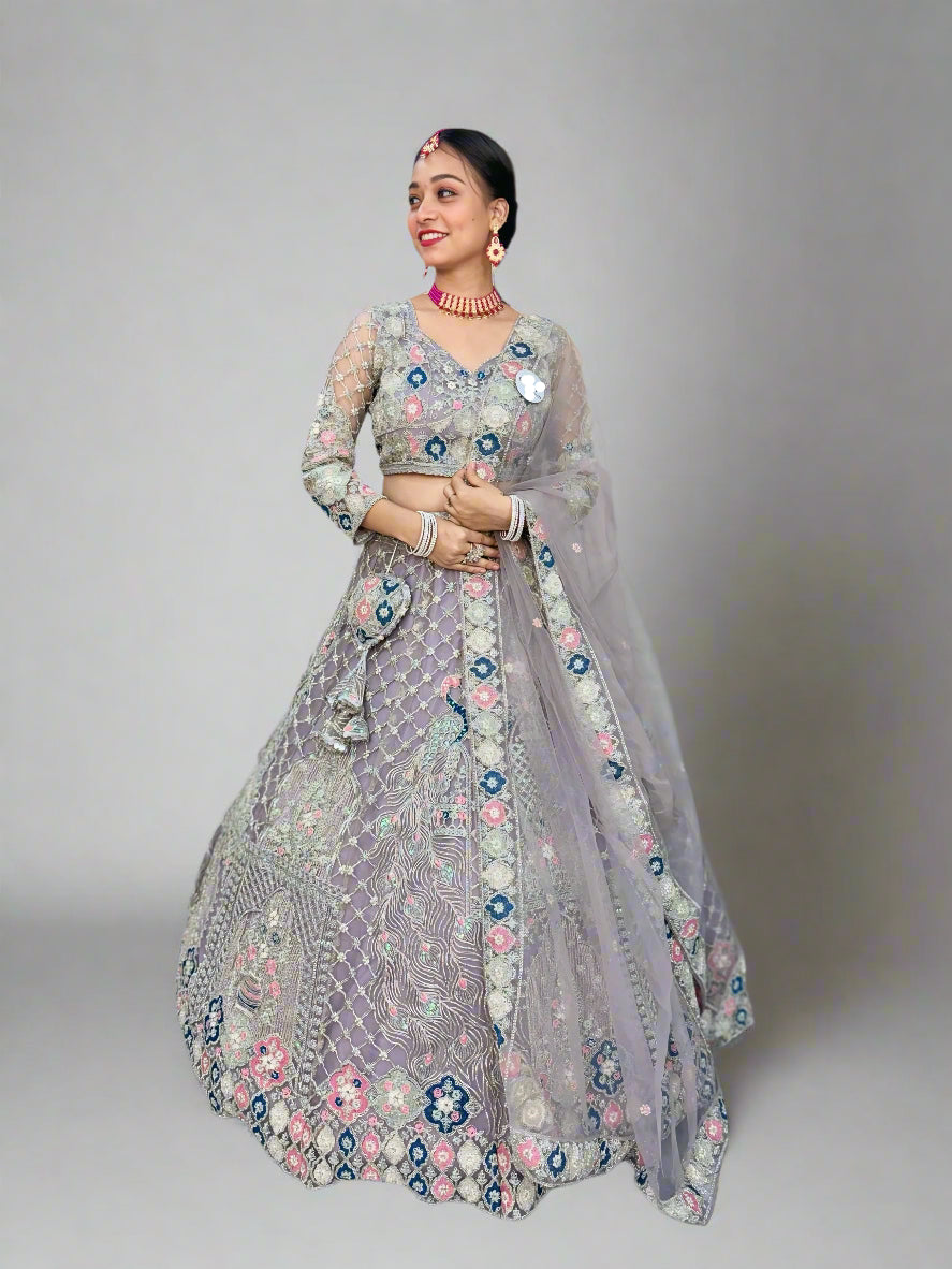Designer Embroidered Lehenga Set with Sequins & Dupatta – Perfect for Weddings & Parties