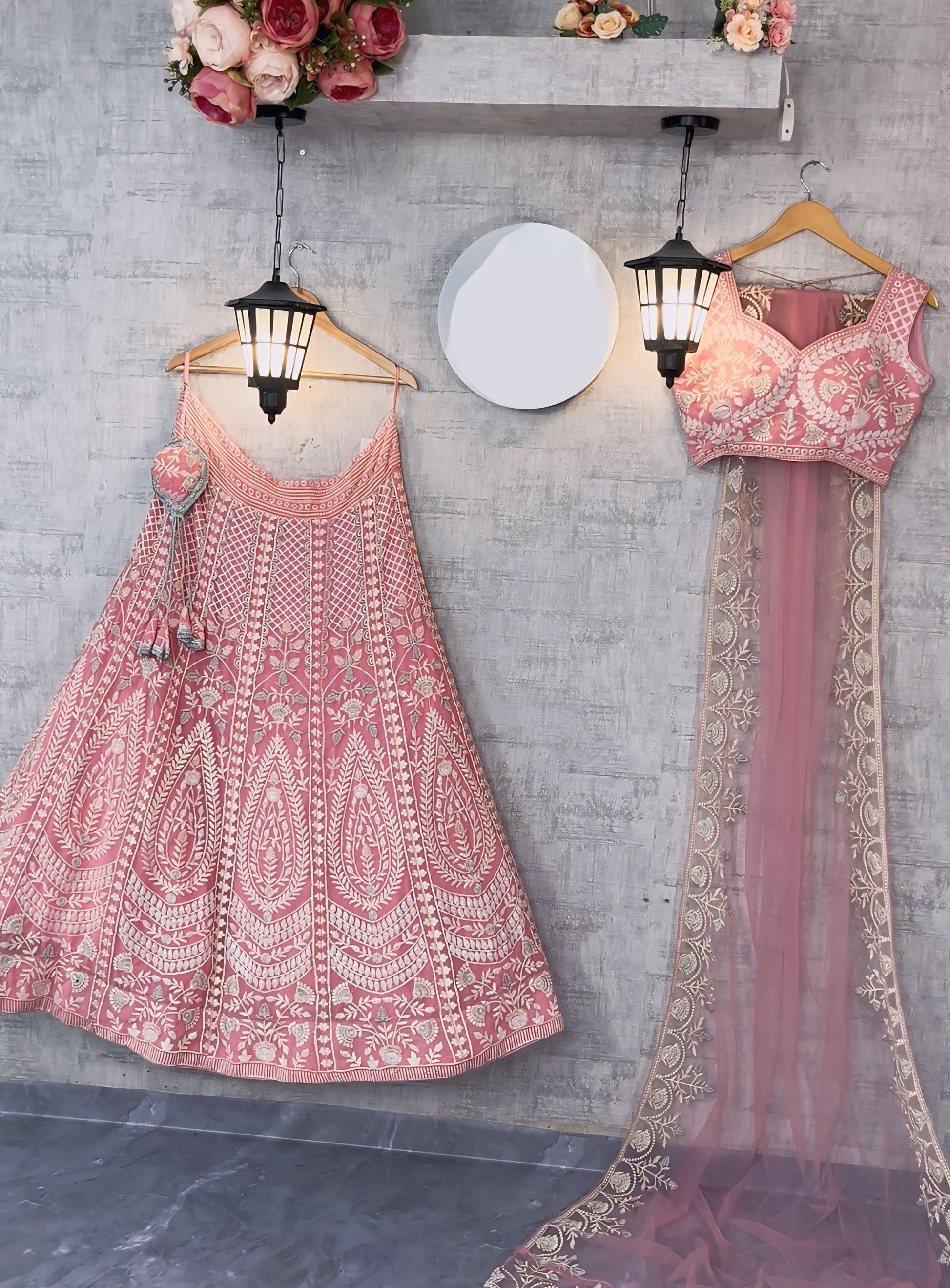 Faux Georgette Embroidered Lehenga Set with Dual Dupatta – Graceful Festive Wear