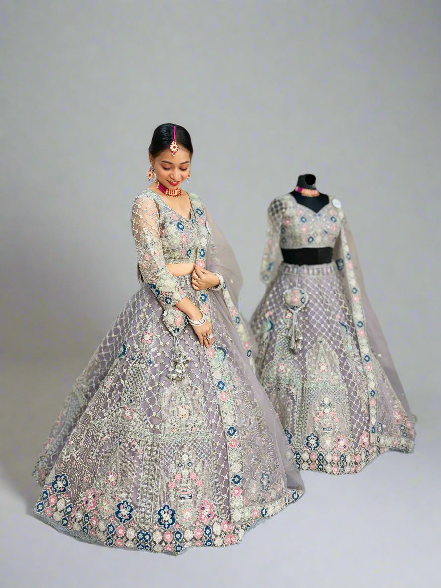 Designer Embroidered Lehenga Set with Sequins & Dupatta – Perfect for Weddings & Parties