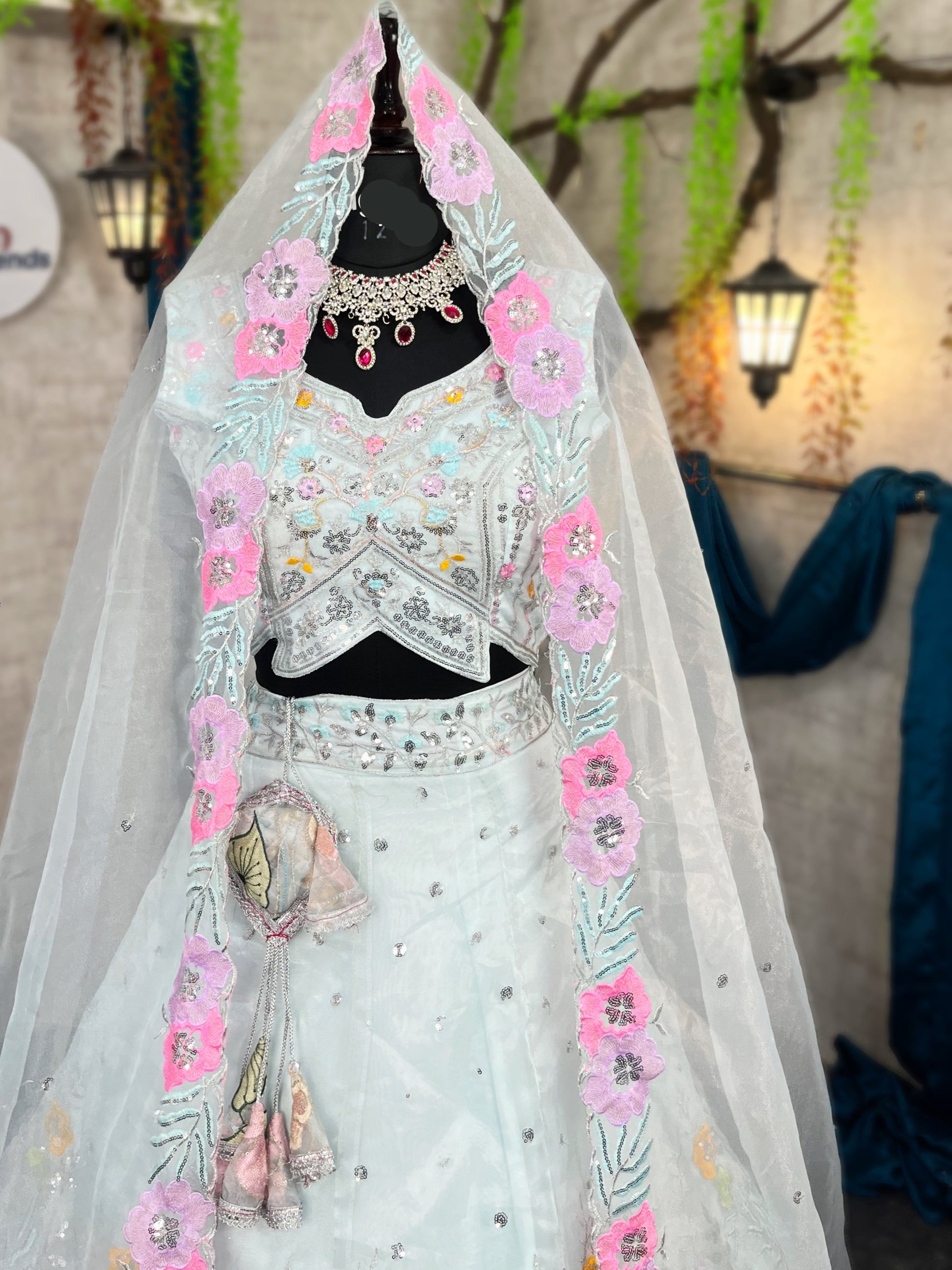 Elegant Heavy Organza Silk Lehenga with Embroidery Sequins Cut Work With Cancan & Canvas Patta