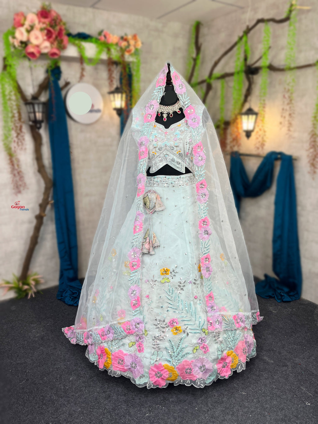 Elegant Heavy Organza Silk Lehenga with Embroidery Sequins Cut Work With Cancan & Canvas Patta