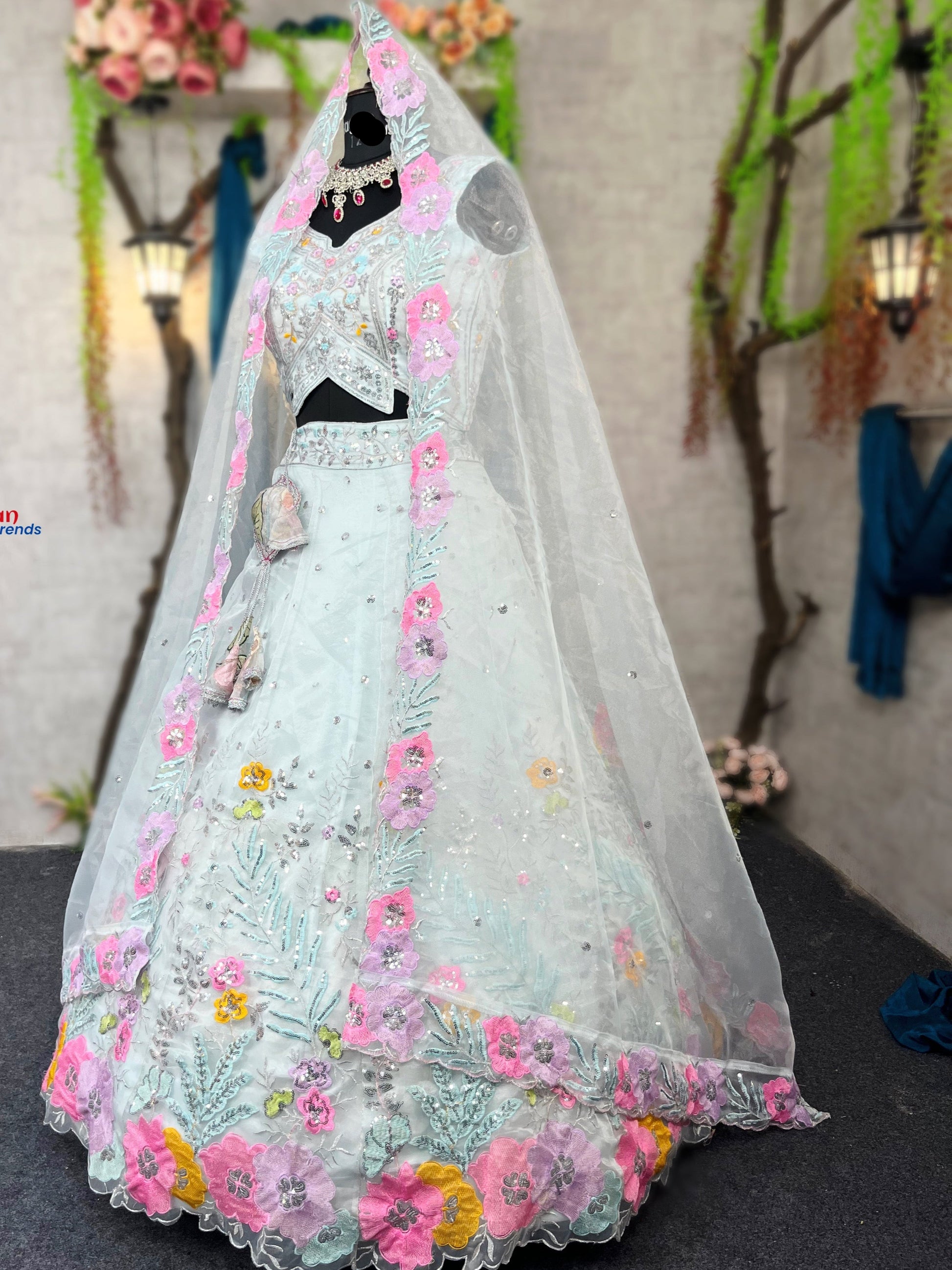 Elegant Heavy Organza Silk Lehenga with Embroidery Sequins Cut Work With Cancan & Canvas Patta
